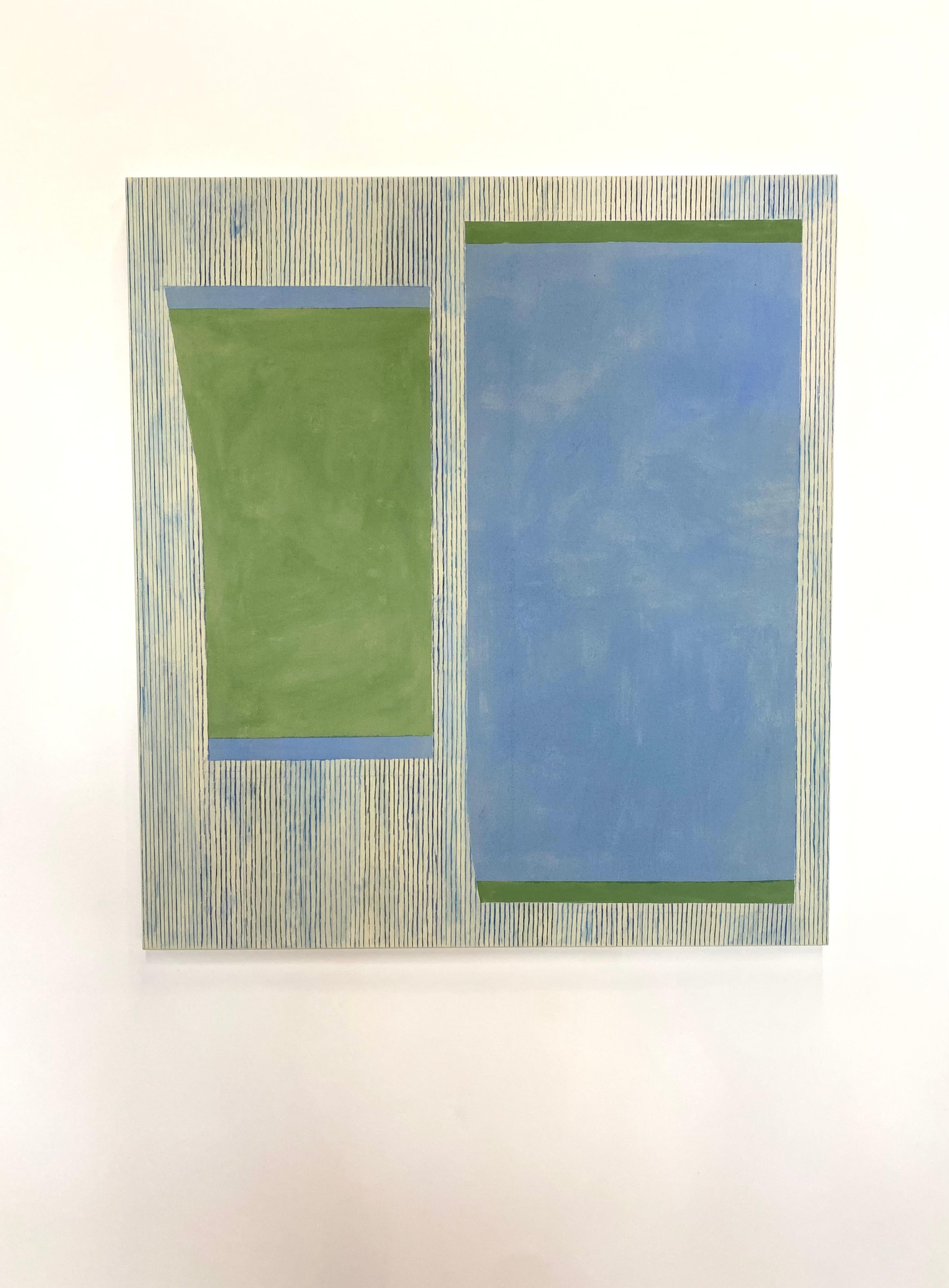 Bluecobalt Green, Light Blue, Grass Green, Stripes, Geometric Abstract Painting For Sale 1