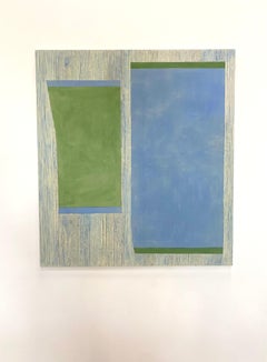 Bluecobalt Green, Light Blue, Grass Green, Stripes, Geometric Abstract Painting