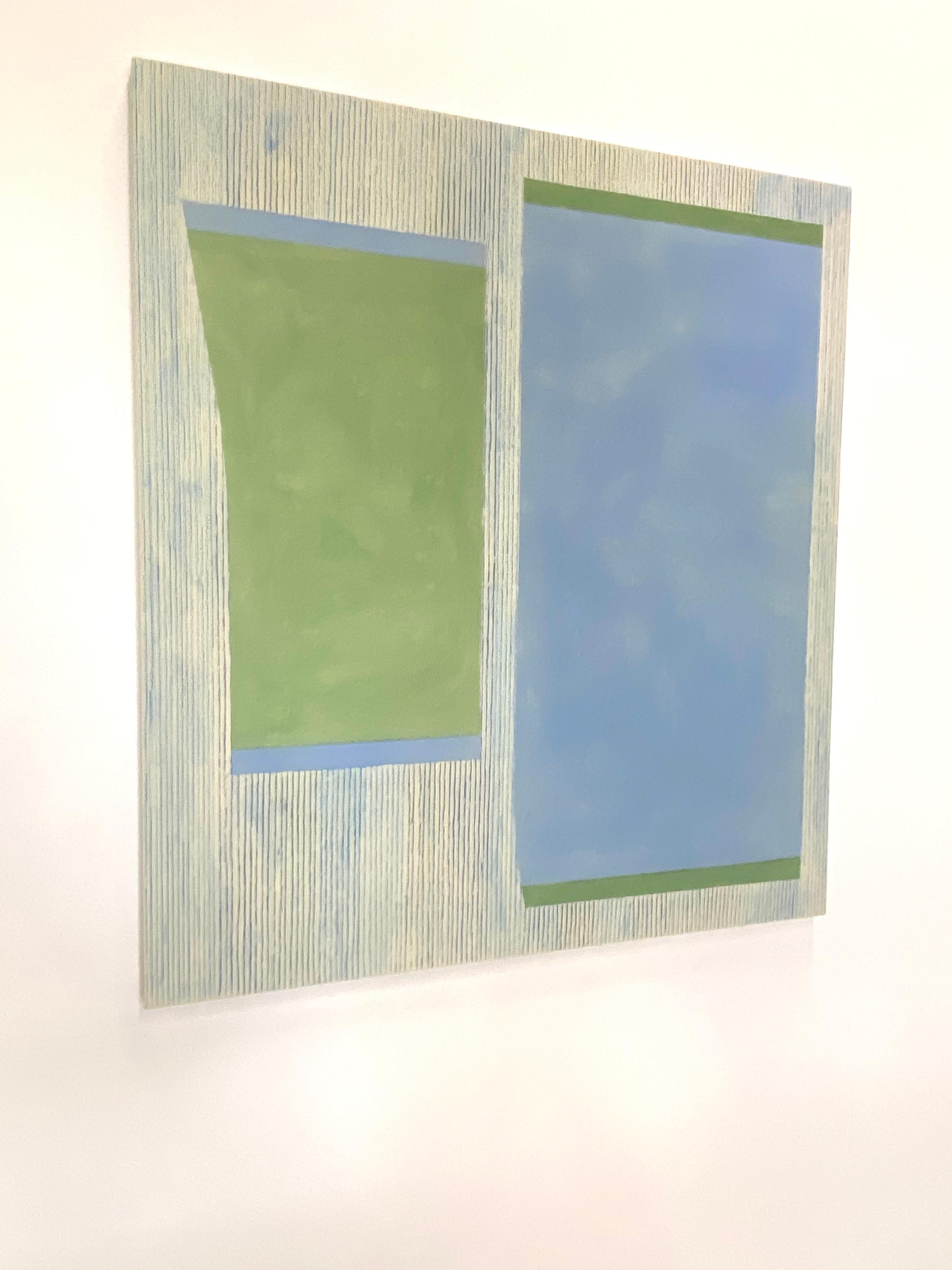 Bluecobalt Green, Light Blue, Grass Green, Stripes, Geometric Abstract Painting For Sale 2