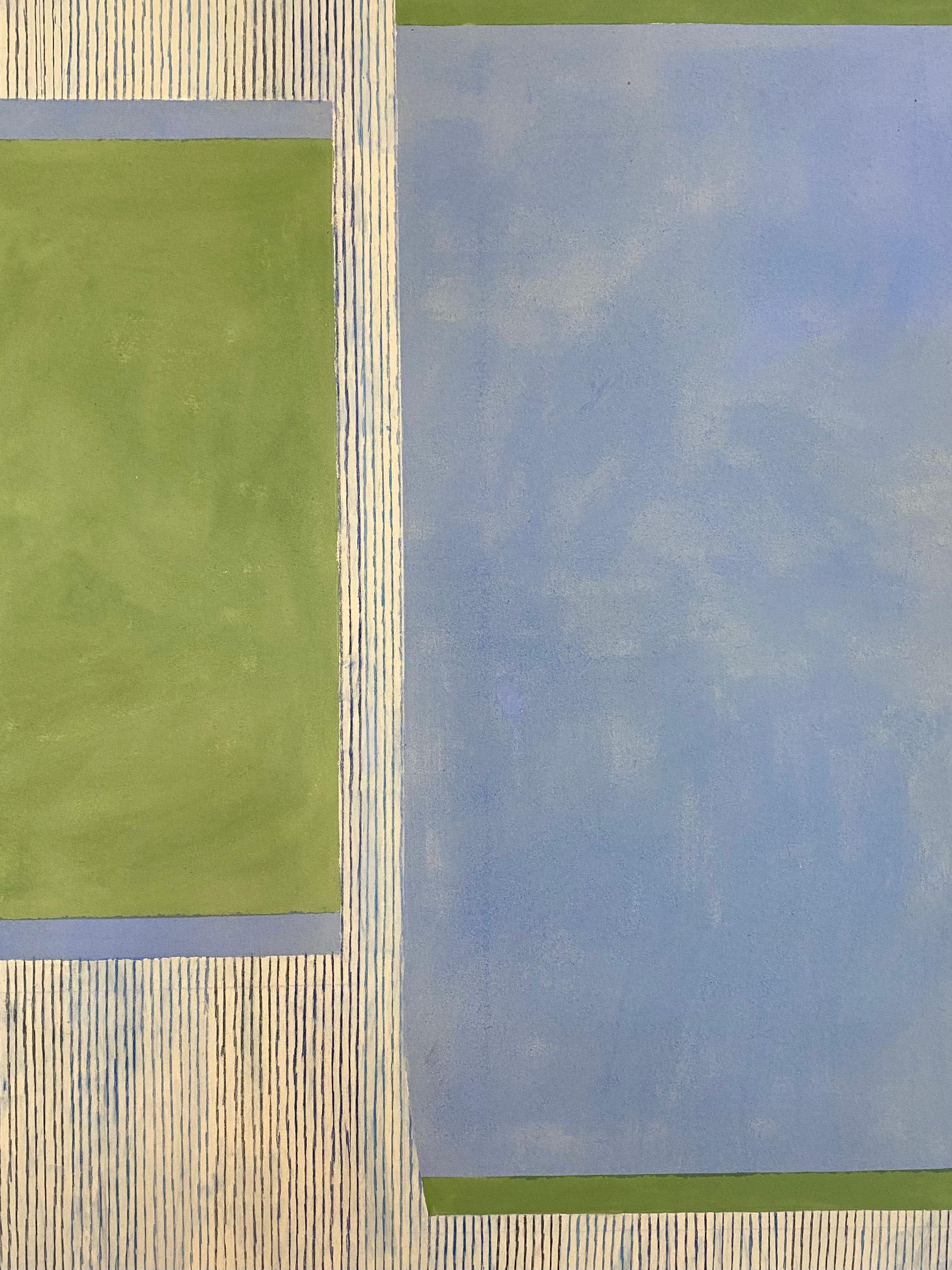 Bluecobalto, Azzurro, Verde erba, Strisce, Pittura astratta geometrica - Abstract Painting Grigio di Elizabeth Gourlay