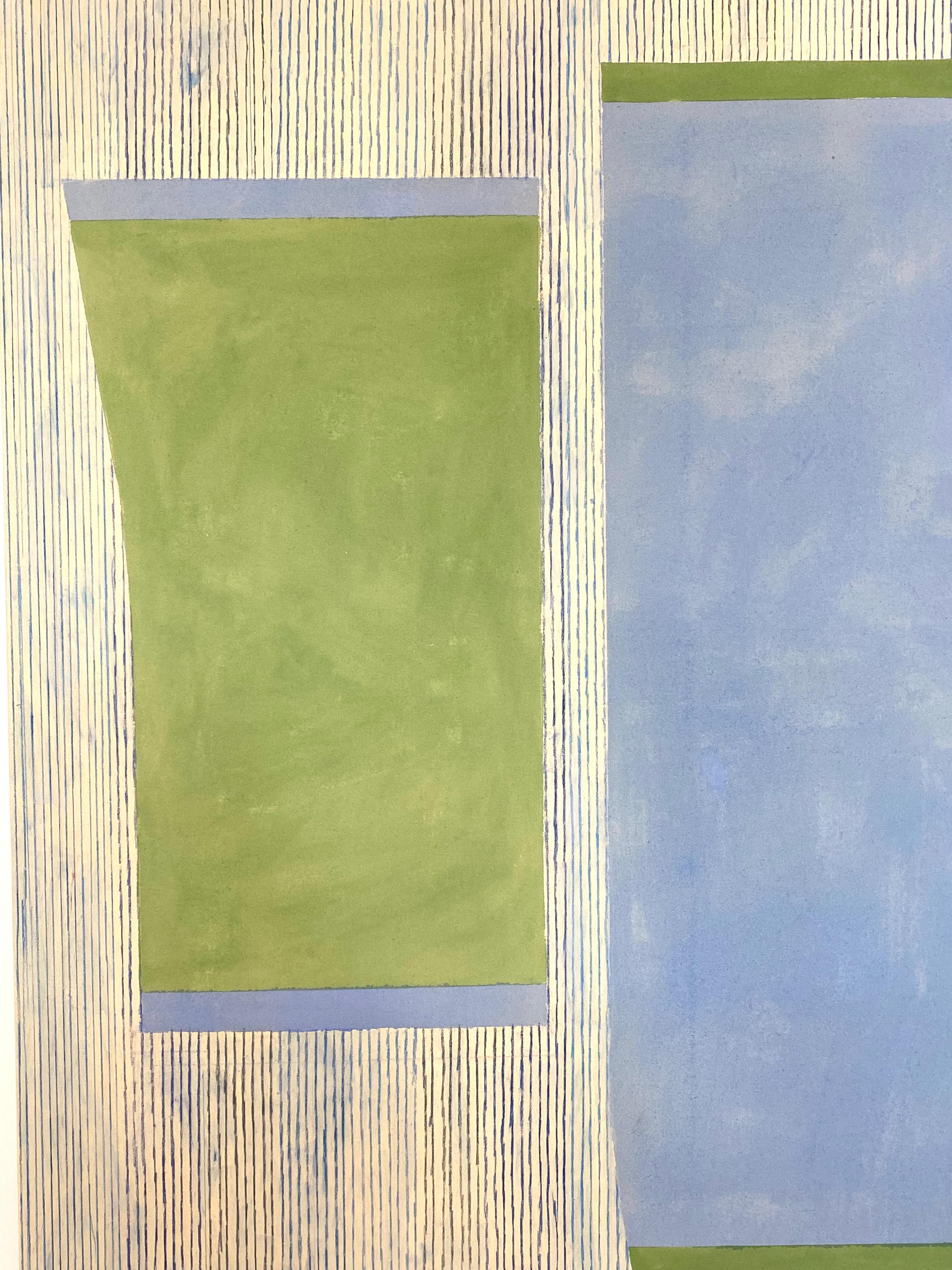 Bluecobalt Green, Light Blue, Grass Green, Stripes, Geometric Abstract Painting For Sale 5