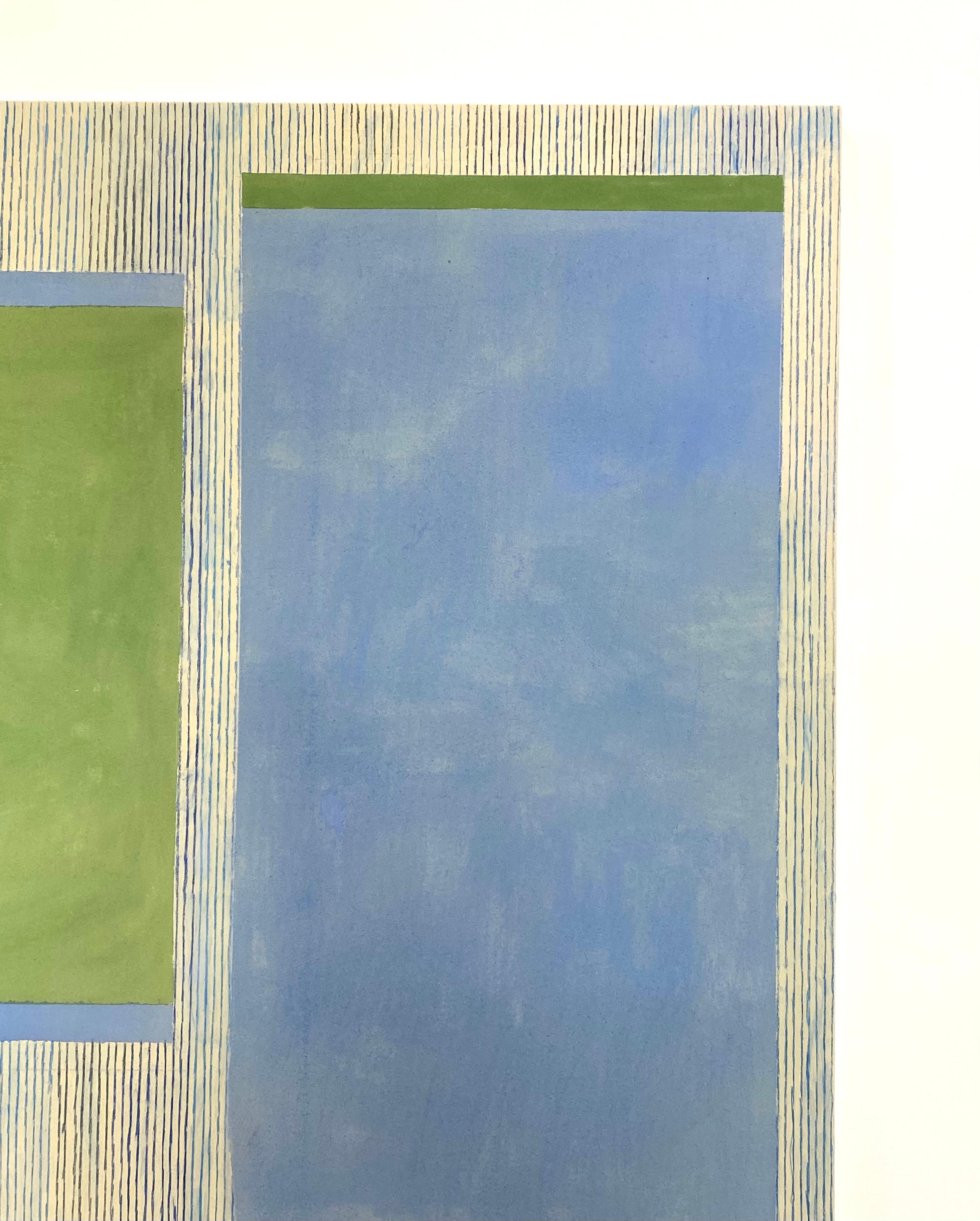 Bluecobalt Green, Light Blue, Grass Green, Stripes, Geometric Abstract Painting For Sale 8