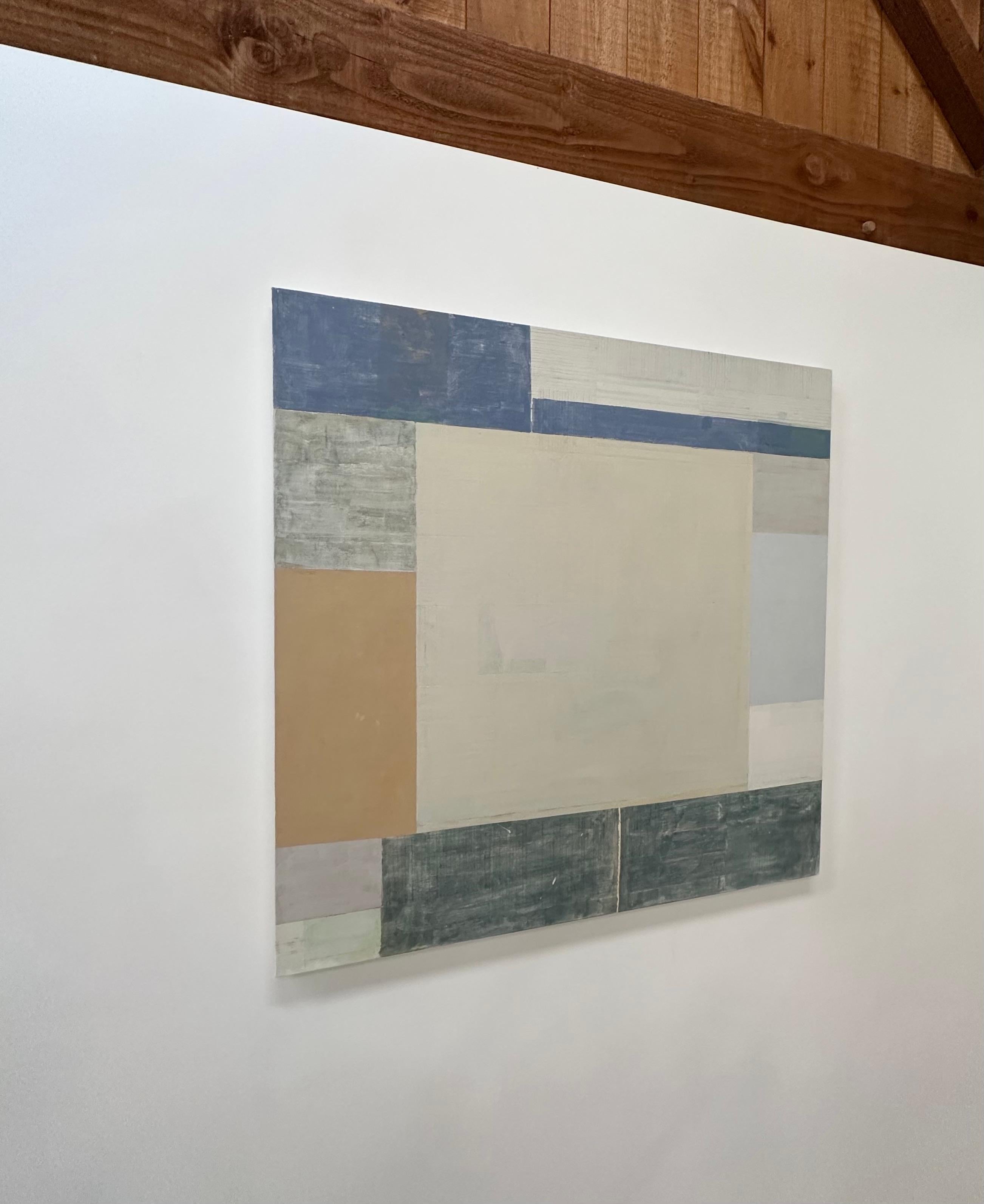 Bruma Two, Ochre, Gray, Umber, Golden Brown Beige Square Geometric Abstract - Contemporary Painting by Elizabeth Gourlay