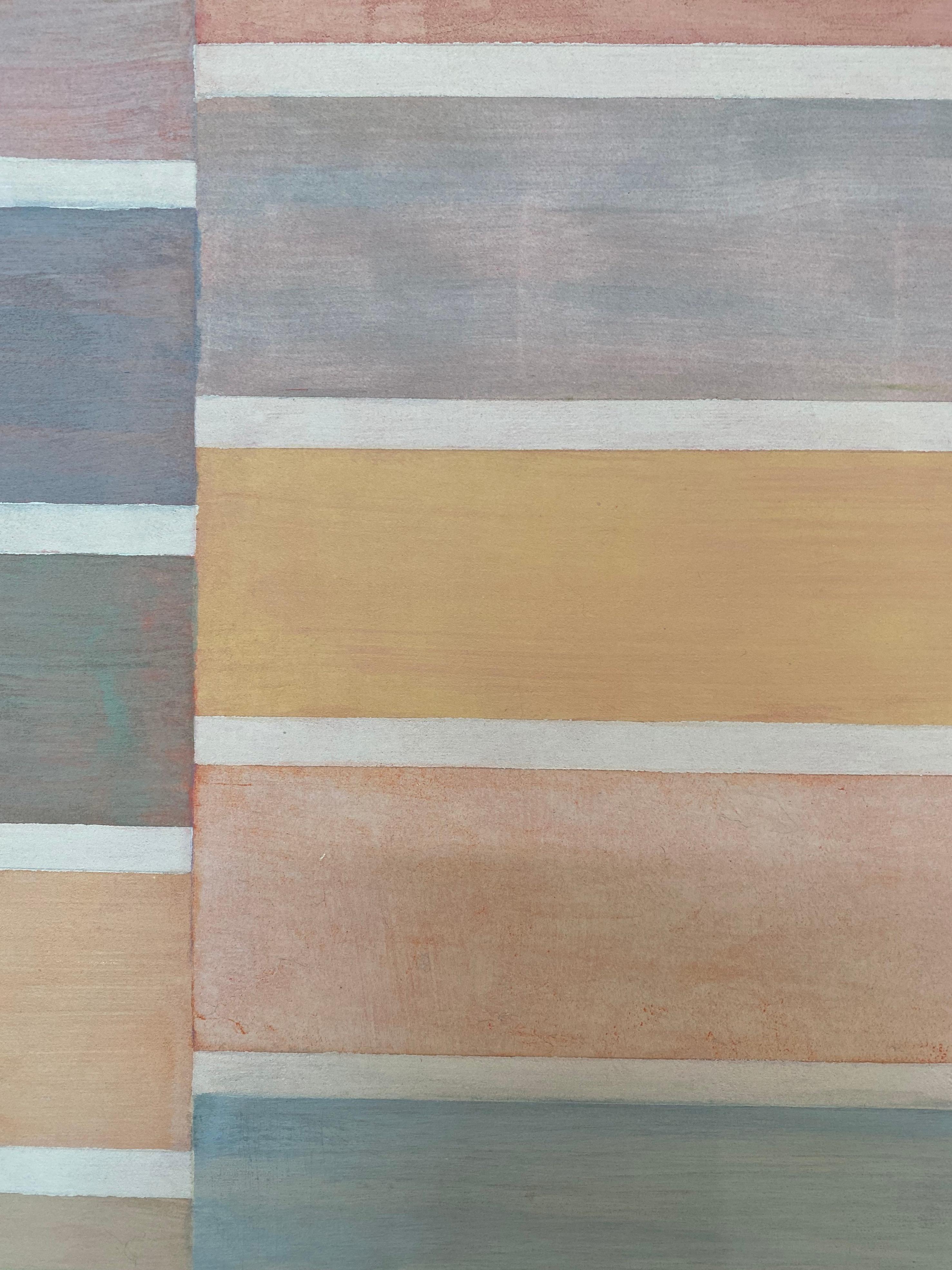 C30, Peach, Mauve, Pink, Dusty Rose Beige Stripes, Pastel Color on Shaped Panel For Sale 1
