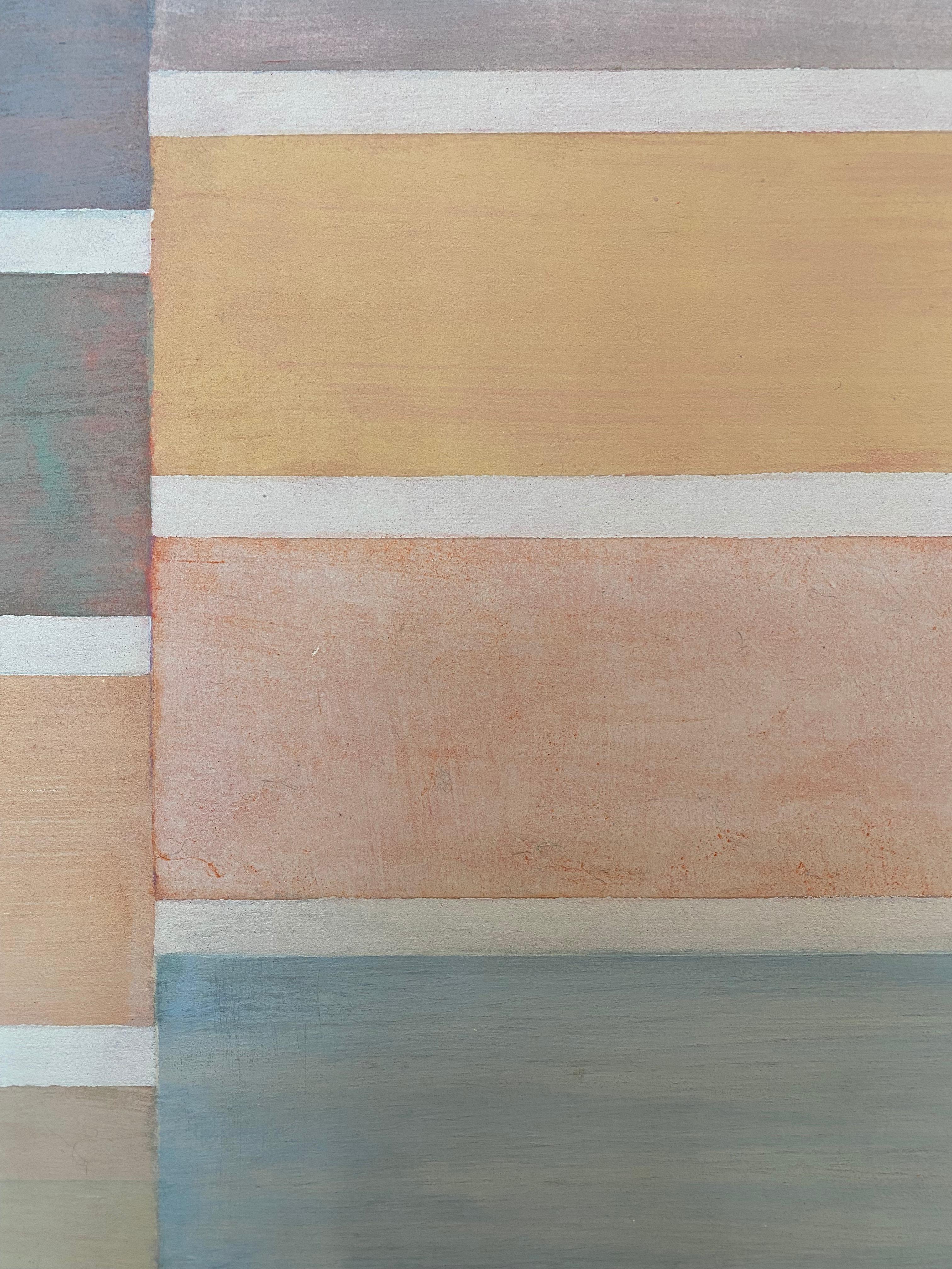 C30, Peach, Mauve, Pink, Dusty Rose Beige Stripes, Pastel Color on Shaped Panel For Sale 2