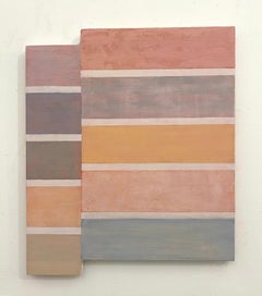 C30, Peach, Mauve, Pink, Dusty Rose Beige Stripes, Pastel Color on Shaped Panel