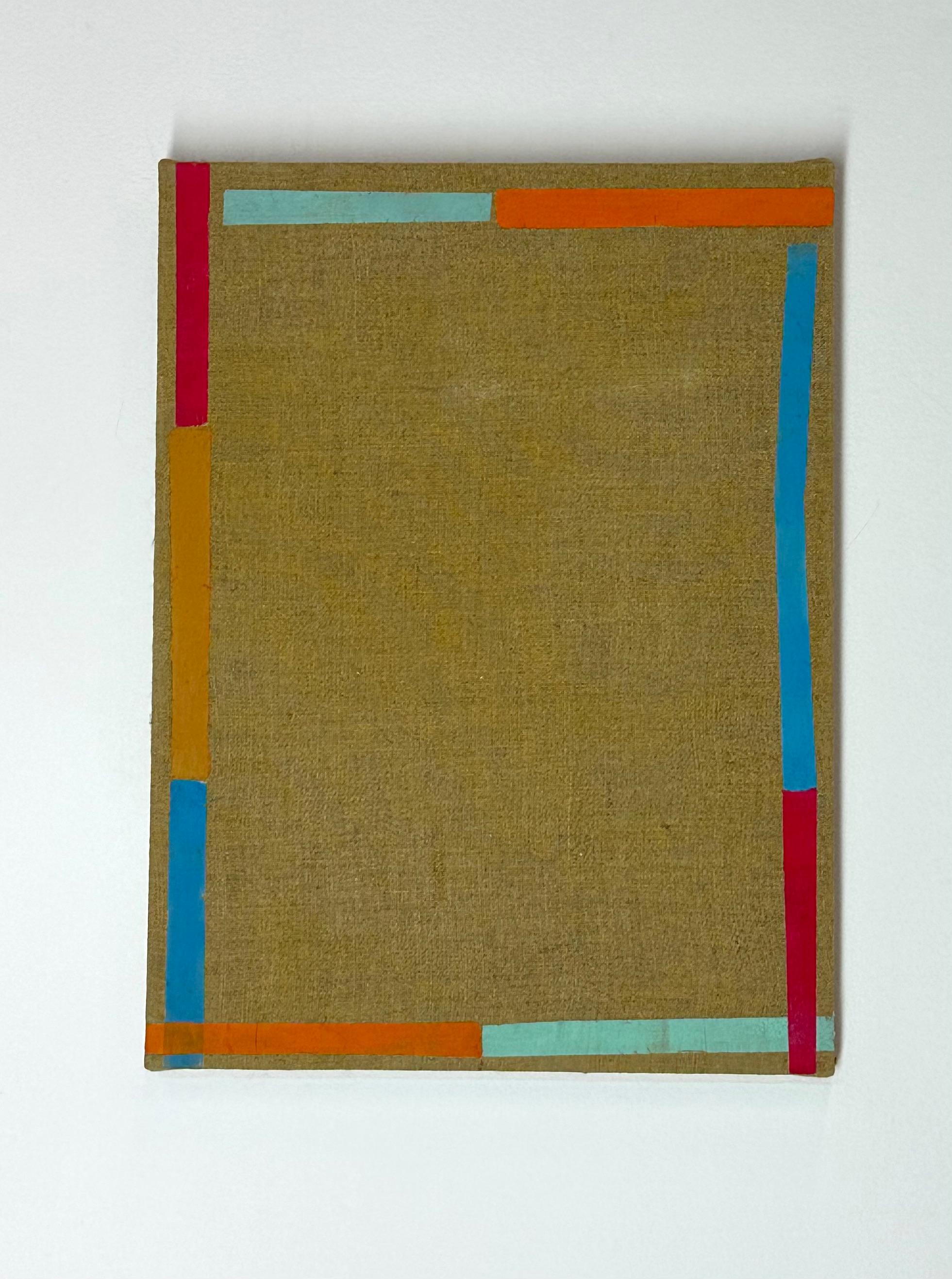 Canna - Arancione, rosa, blu, strisce beige, lino, 2016 - Painting di Elizabeth Gourlay