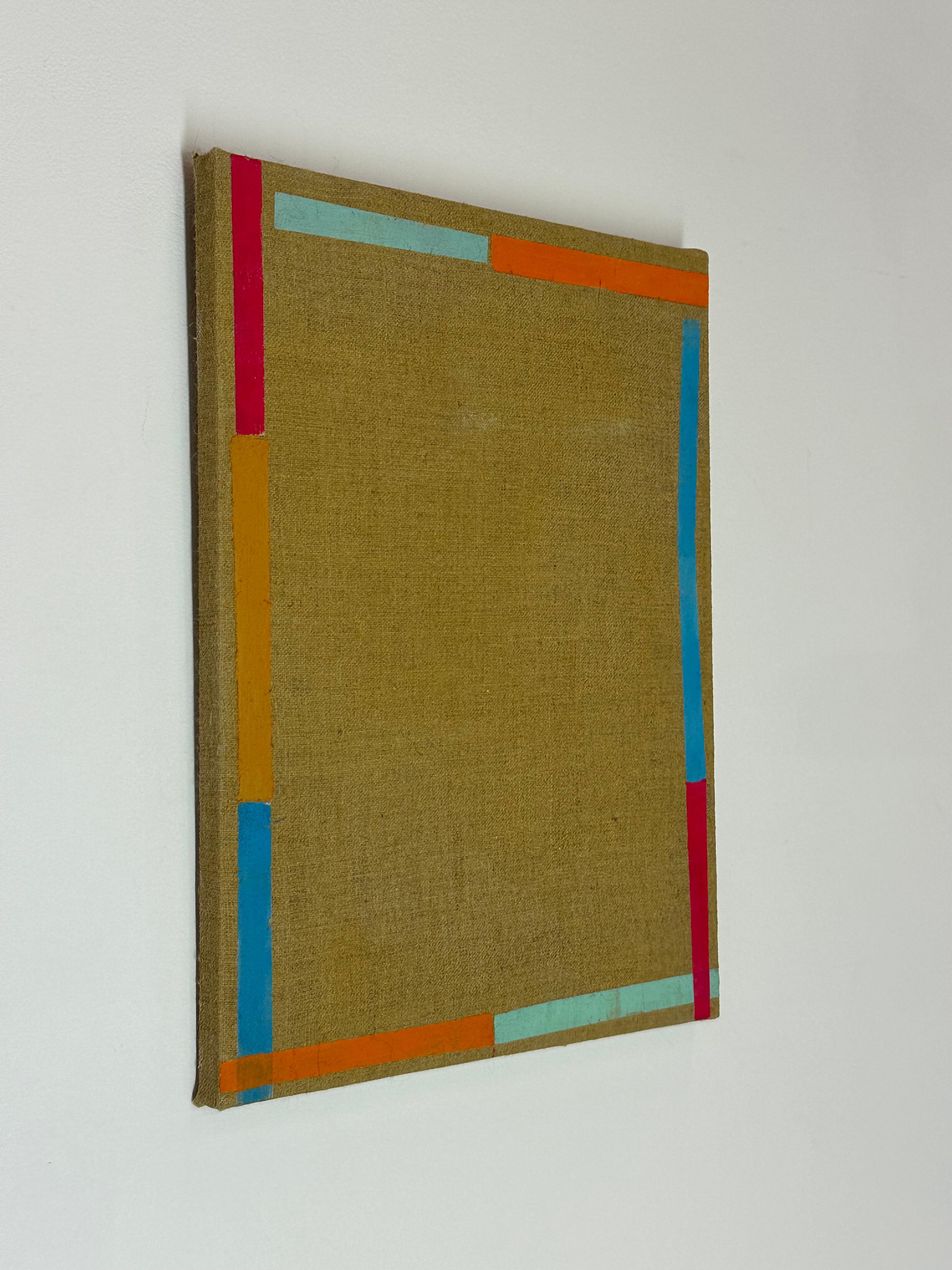 Canna - Arancione, rosa, blu, strisce beige, lino, 2016 - Painting Contemporaneo di Elizabeth Gourlay