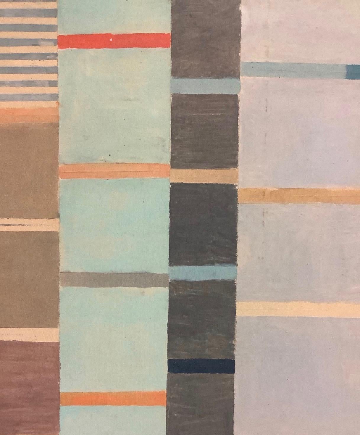 Chestnut, Mint Green, Brown, Orange, Beige Geometric Stripes For Sale 1
