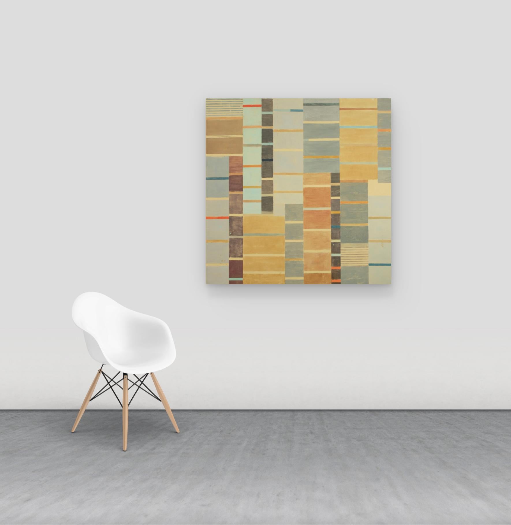 Chestnut, Mint Green, Brown, Orange, Beige Square Abstract Geometric Painting For Sale 6