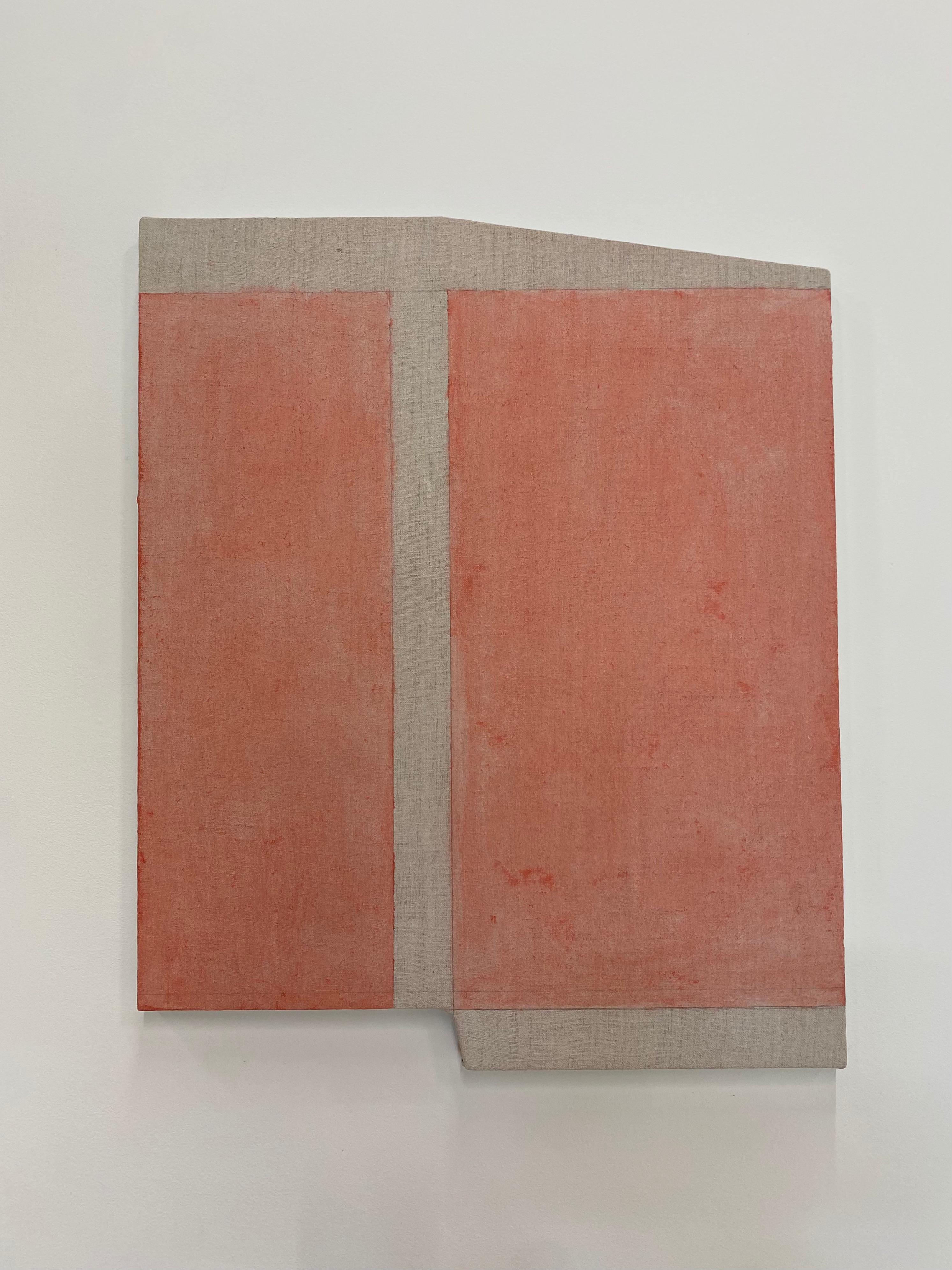 Cinnabar, Geometric Abstract, Coral Orange and Beige, Shaped Panel - Painting by Elizabeth Gourlay