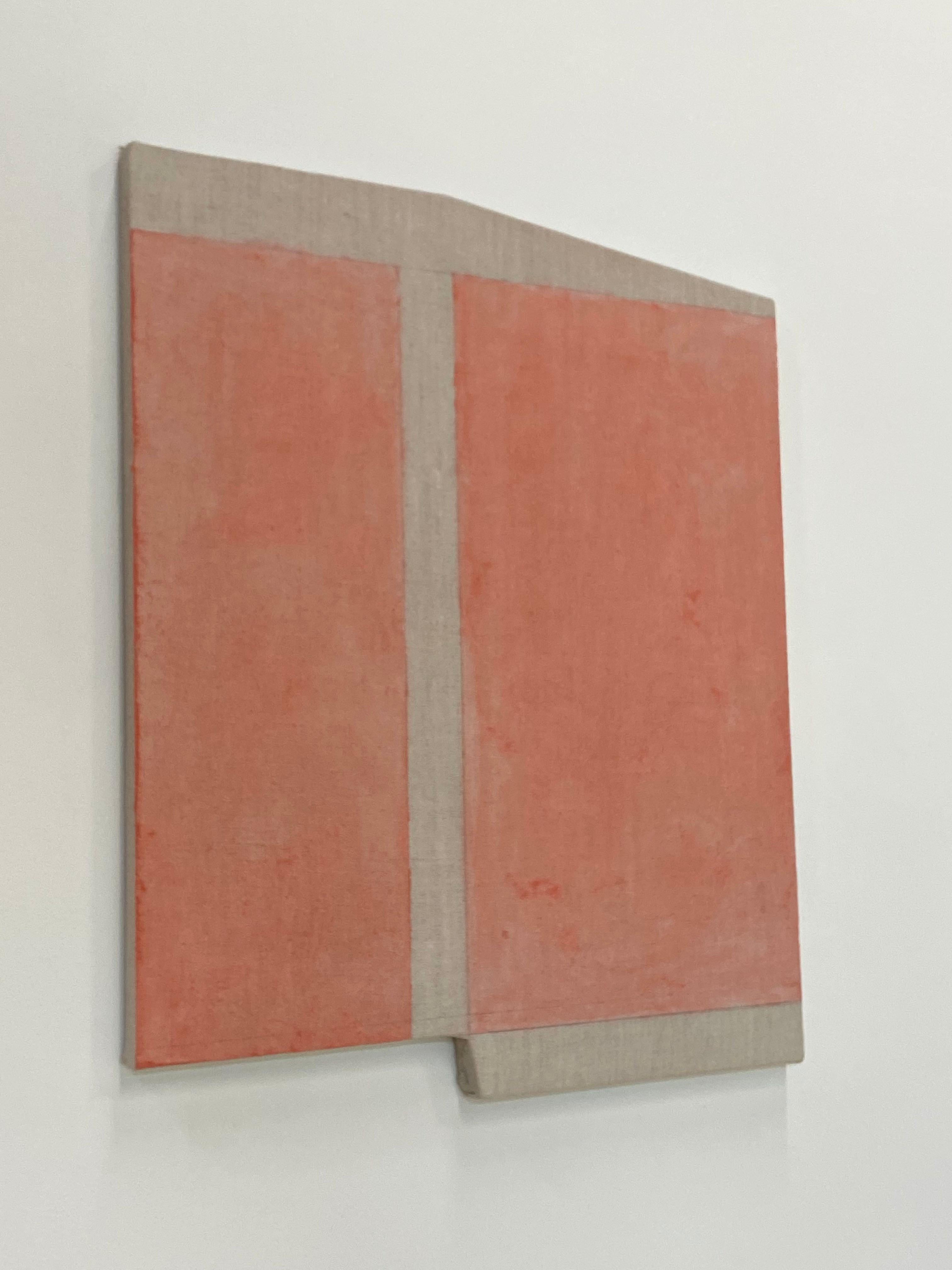 Cinnabar, Geometric Abstract, Coral Orange and Beige, Shaped Panel - Contemporary Painting by Elizabeth Gourlay