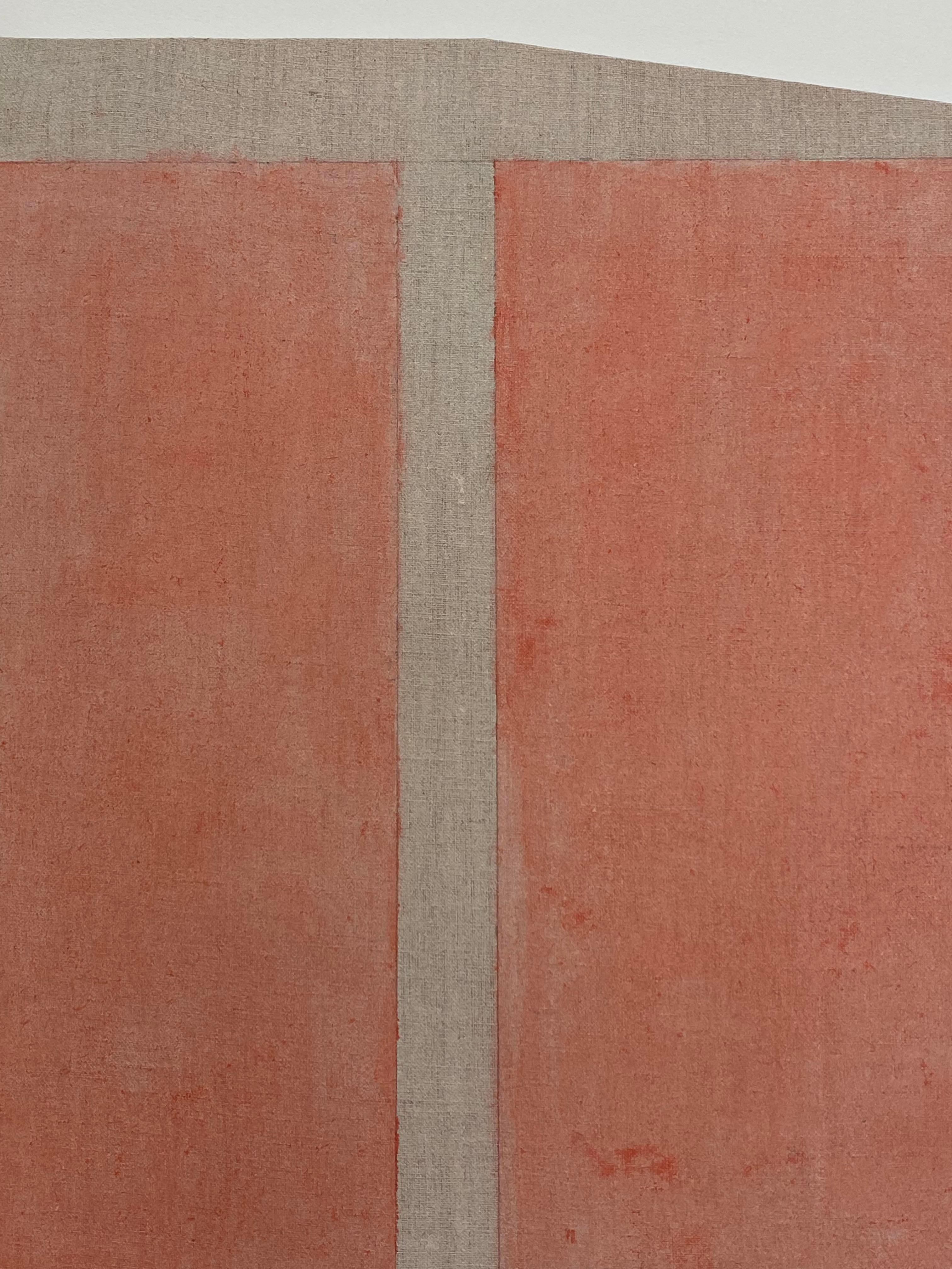Cinnabar, Geometric Abstract, Coral Orange and Beige, Shaped Panel 1