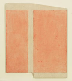 Cinnabar, Abstract Painting in Coral Orange and Beige on Shaped Panel