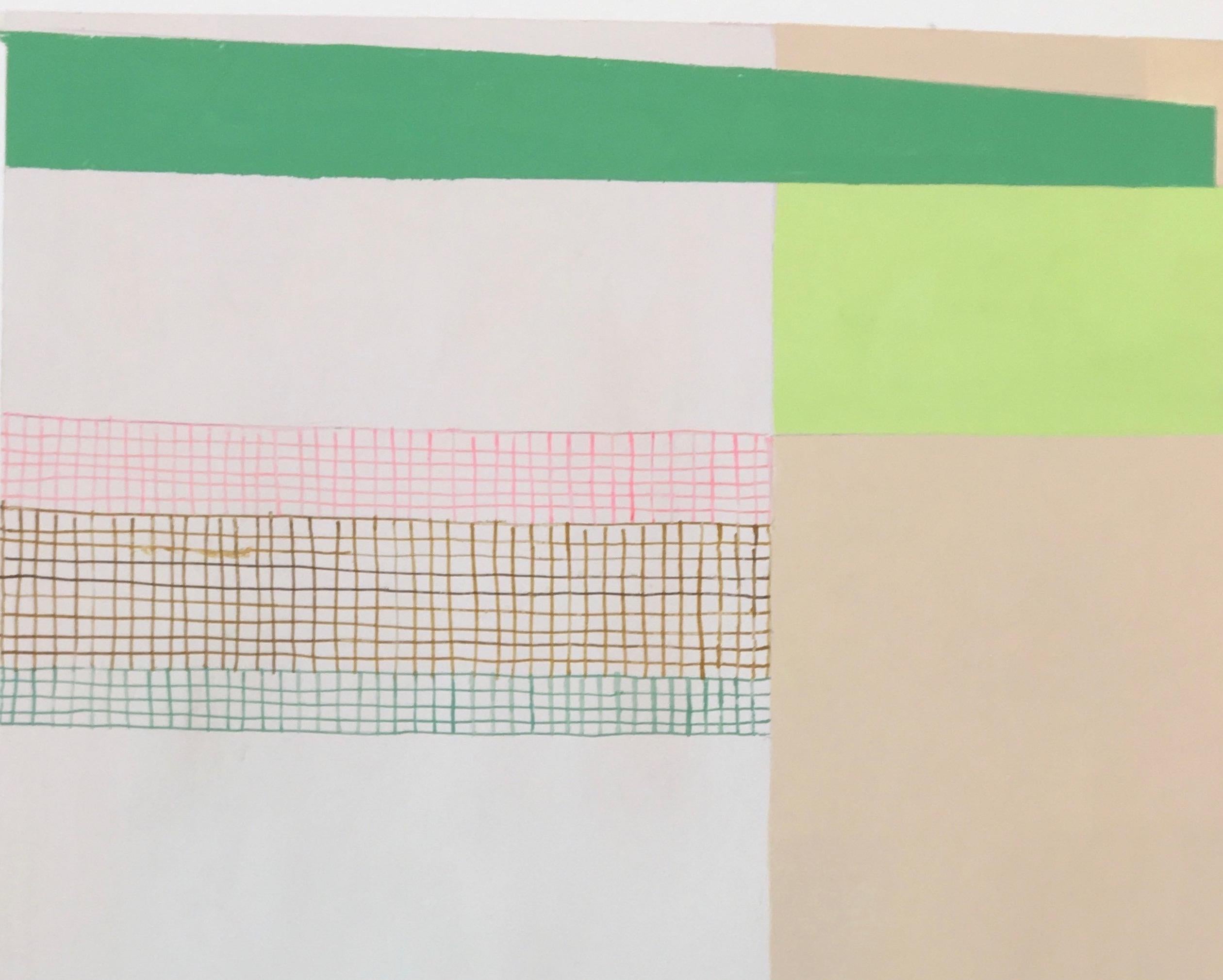 Citrine, Vertical Abstract Painting on Paper in Tan, Peach Orange and Green  1