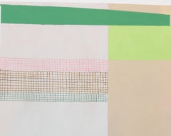 Citrine, Vertical Abstract Painting on Paper in Tan, Peach Orange and Green
