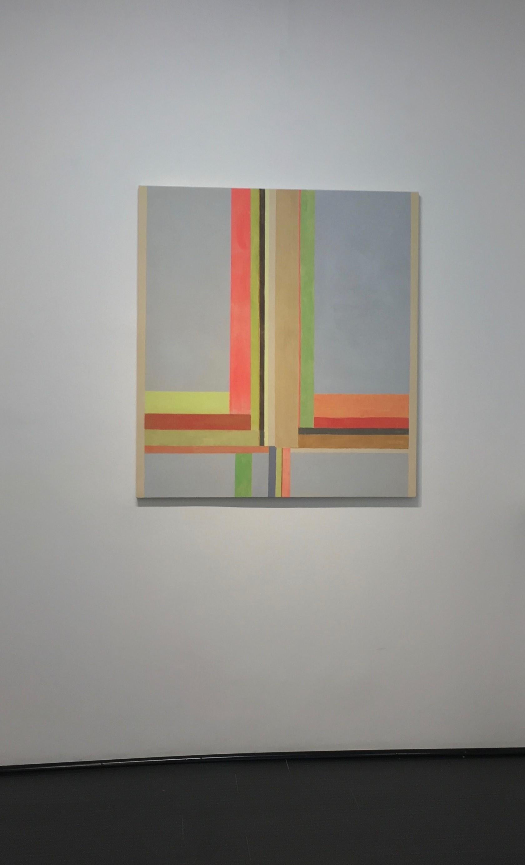 Duende Three, Stripes Beige, Orange, Yellow, Red, Green, Gray - Painting by Elizabeth Gourlay