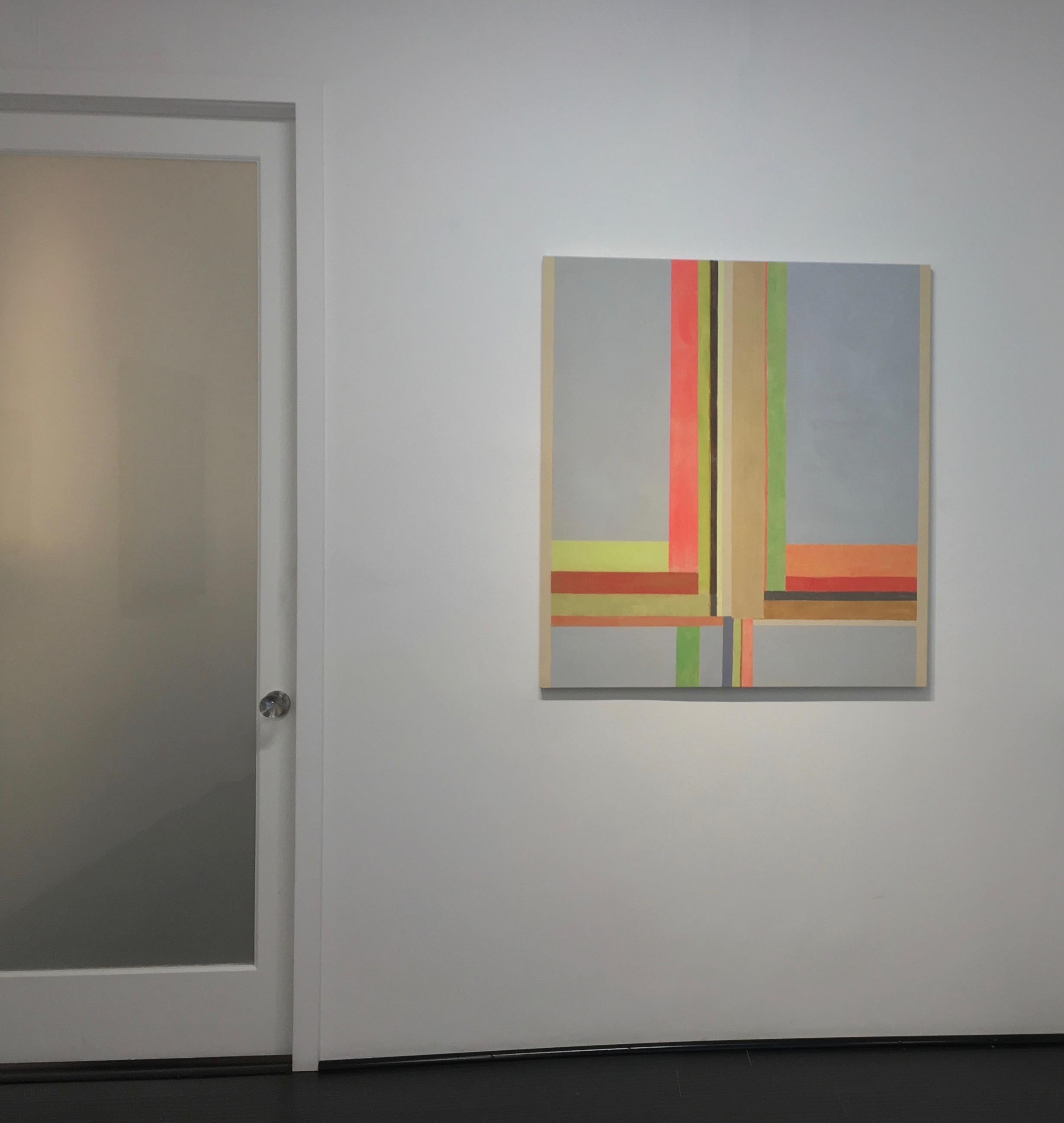 Duende Three, Stripes Beige, Orange, Yellow, Red, Green, Gray - Contemporary Painting by Elizabeth Gourlay