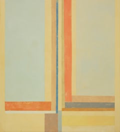 Duende Two, peinture abstraite géométrique, beige, bleu, orange, marron, gris