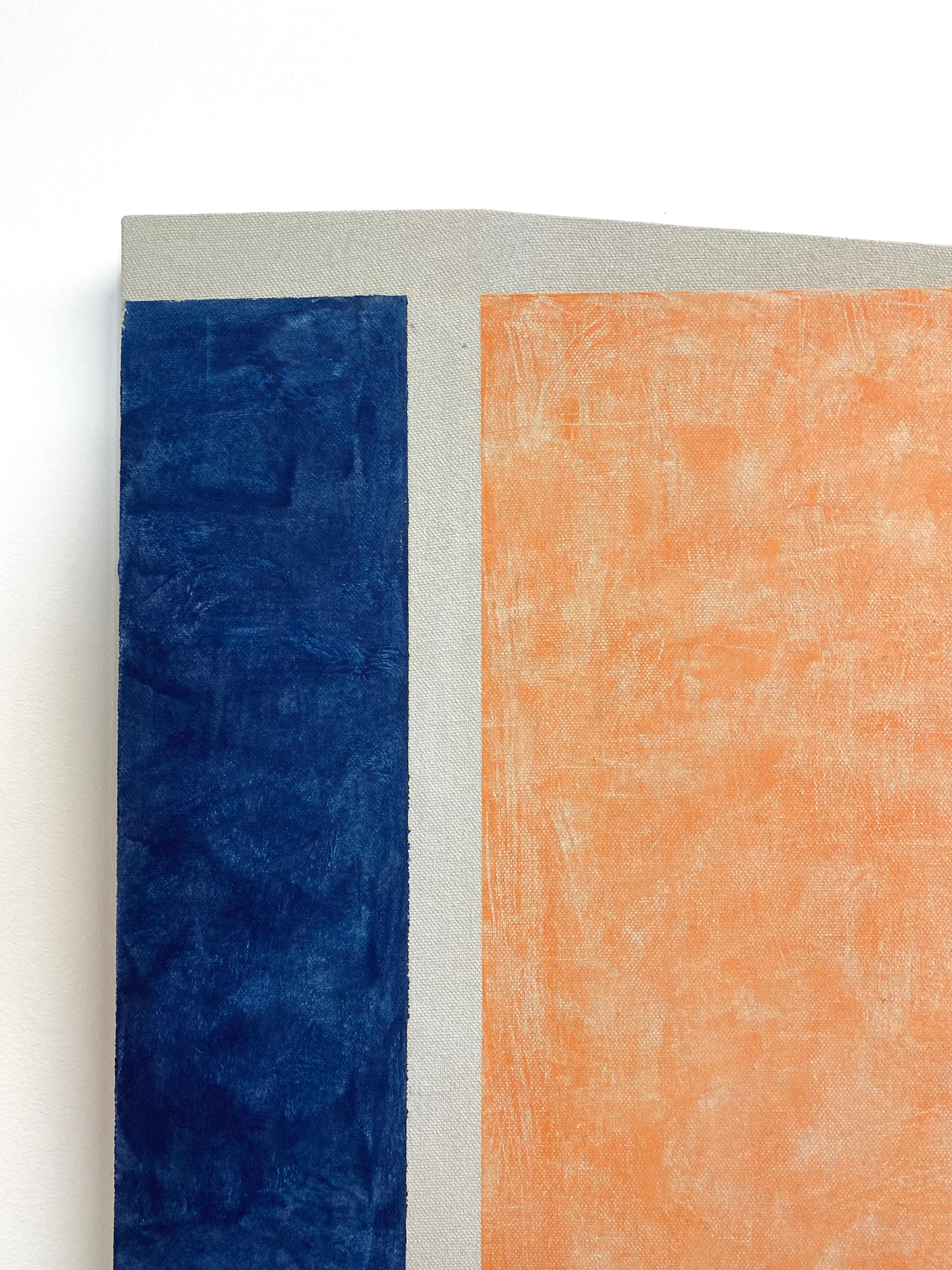 F30, orange abricot, bleu lapis foncé, peinture de panneau de forme abstraite géométrique 1