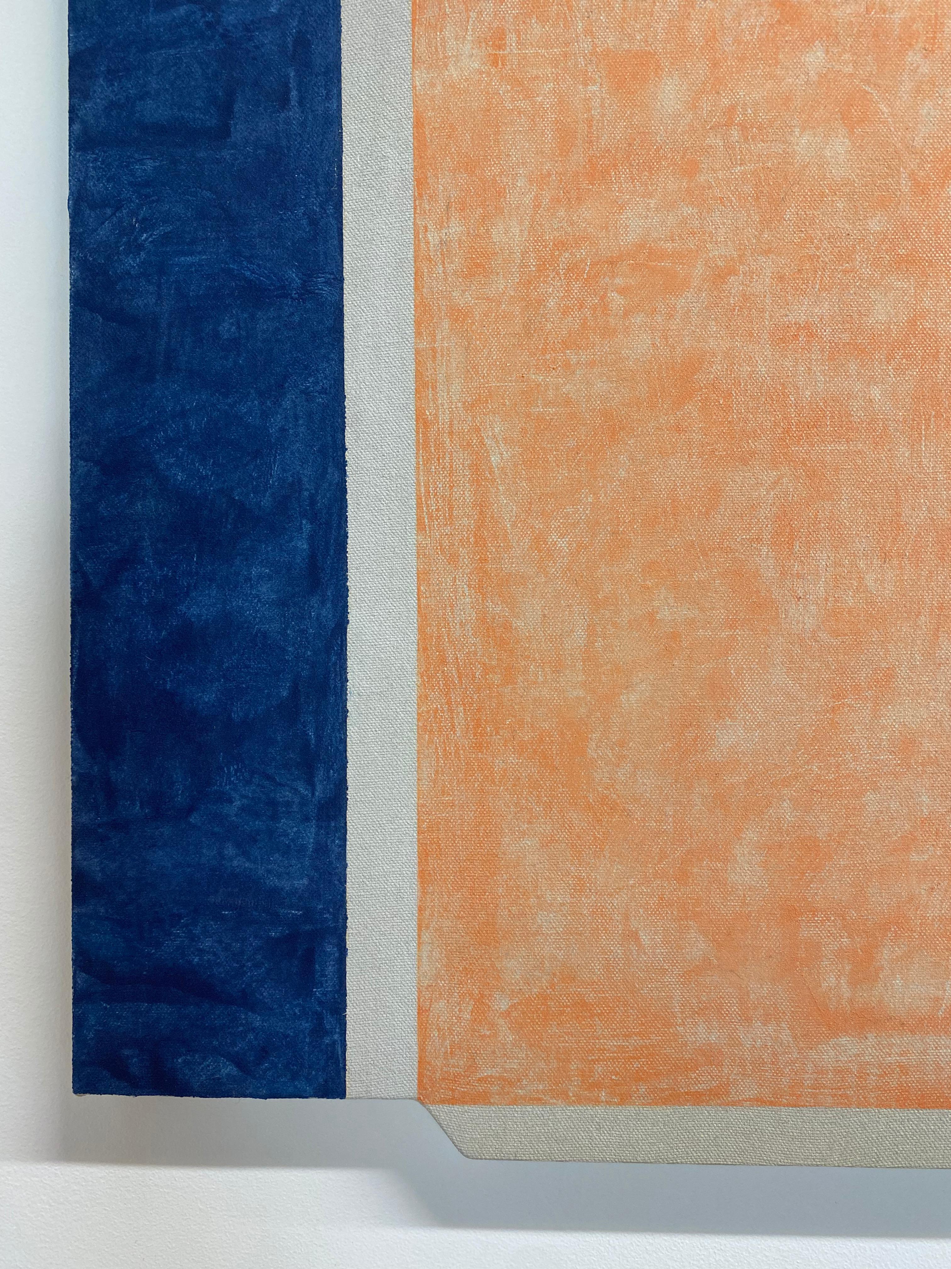 F30, orange abricot, bleu lapis foncé, peinture de panneau de forme abstraite géométrique 2