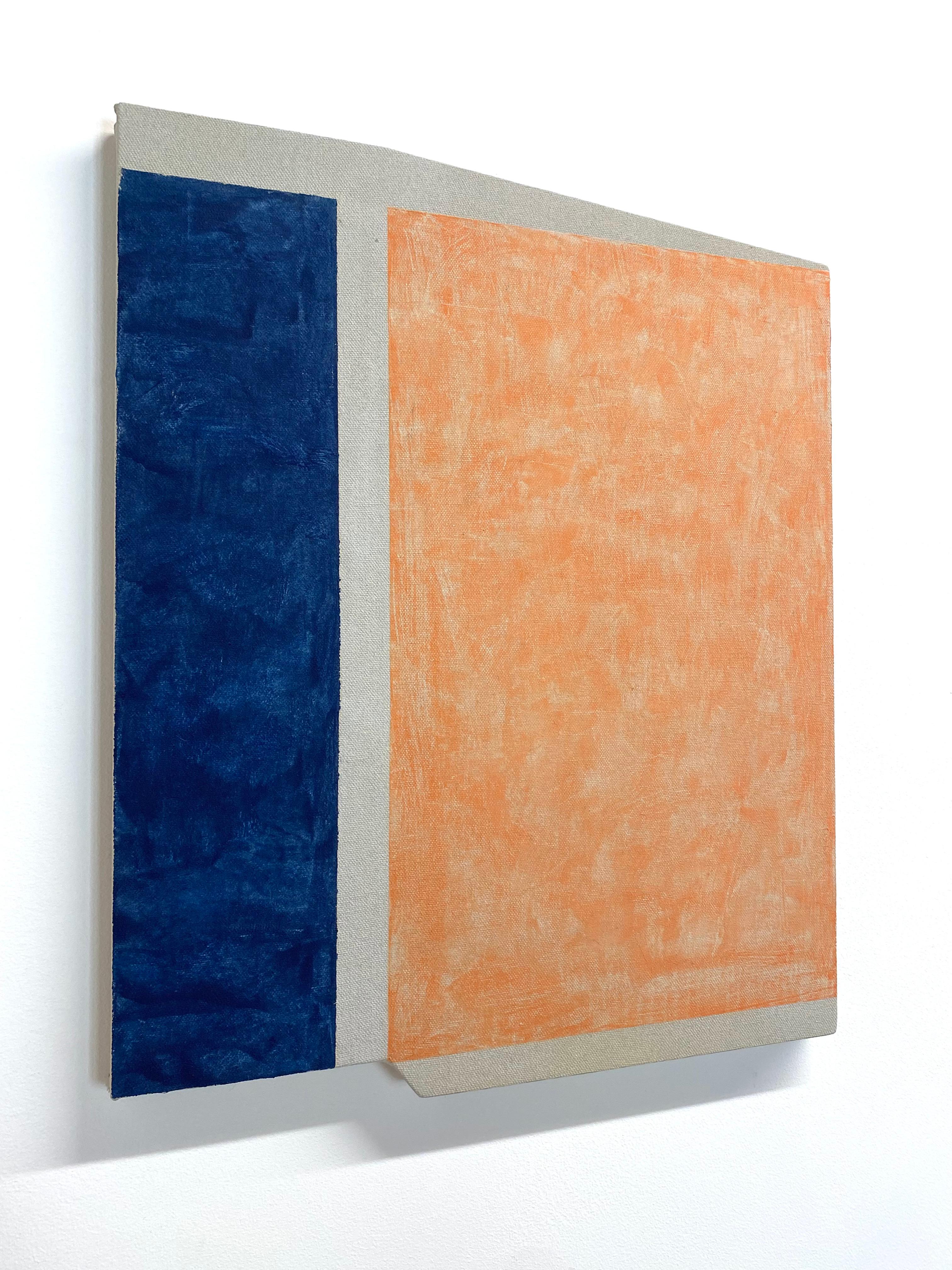 F30, Apricot Orange, Dark Lapis Blue, Geometric Abstract Shaped Panel Painting For Sale 6