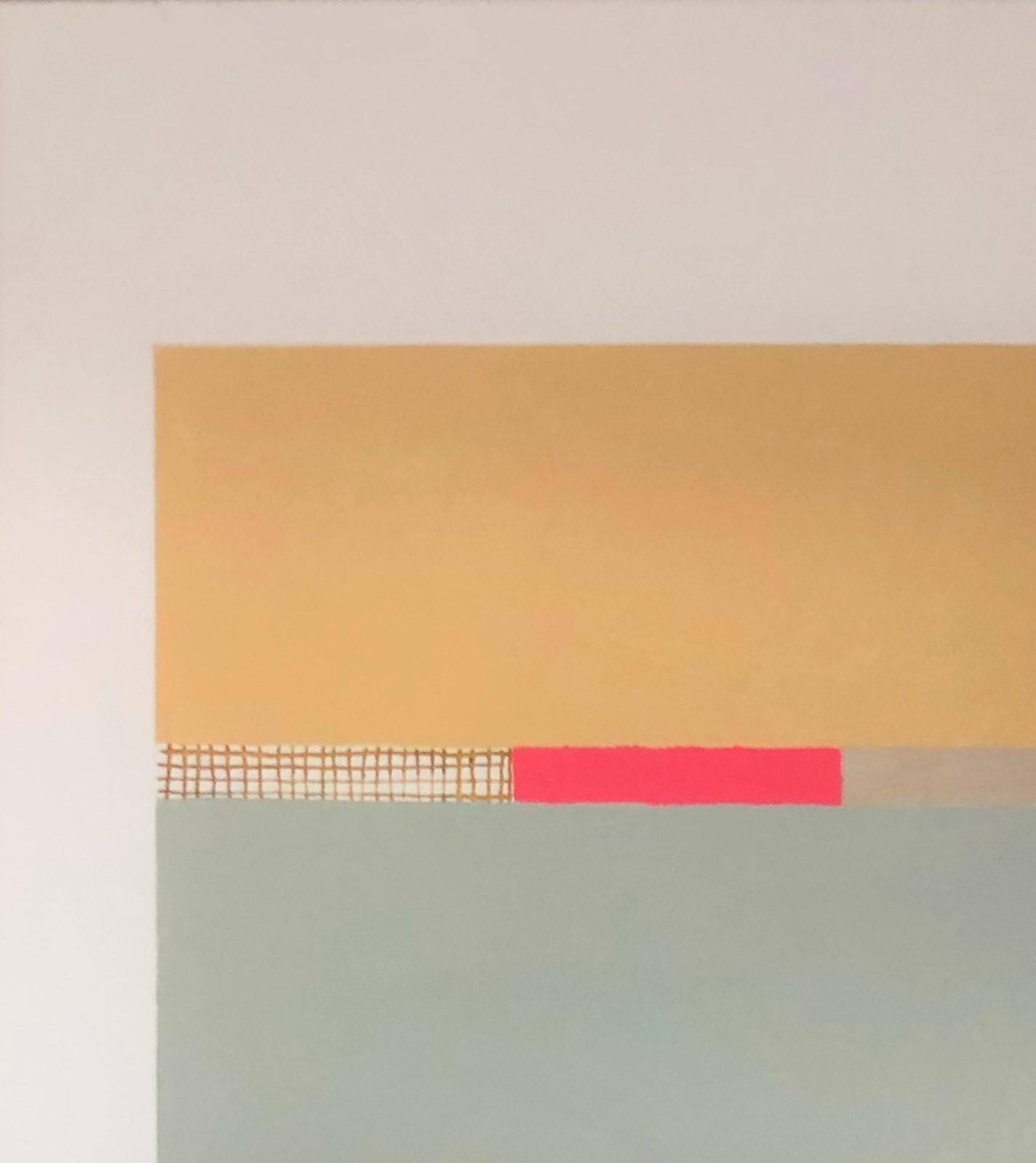 Peinture abstraite sur papier Goldochregray crème, vert sauge, bleu, rouge - Contemporain Painting par Elizabeth Gourlay