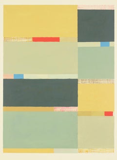 Peinture abstraite sur papier Goldochregray crème, vert sauge, bleu, rouge