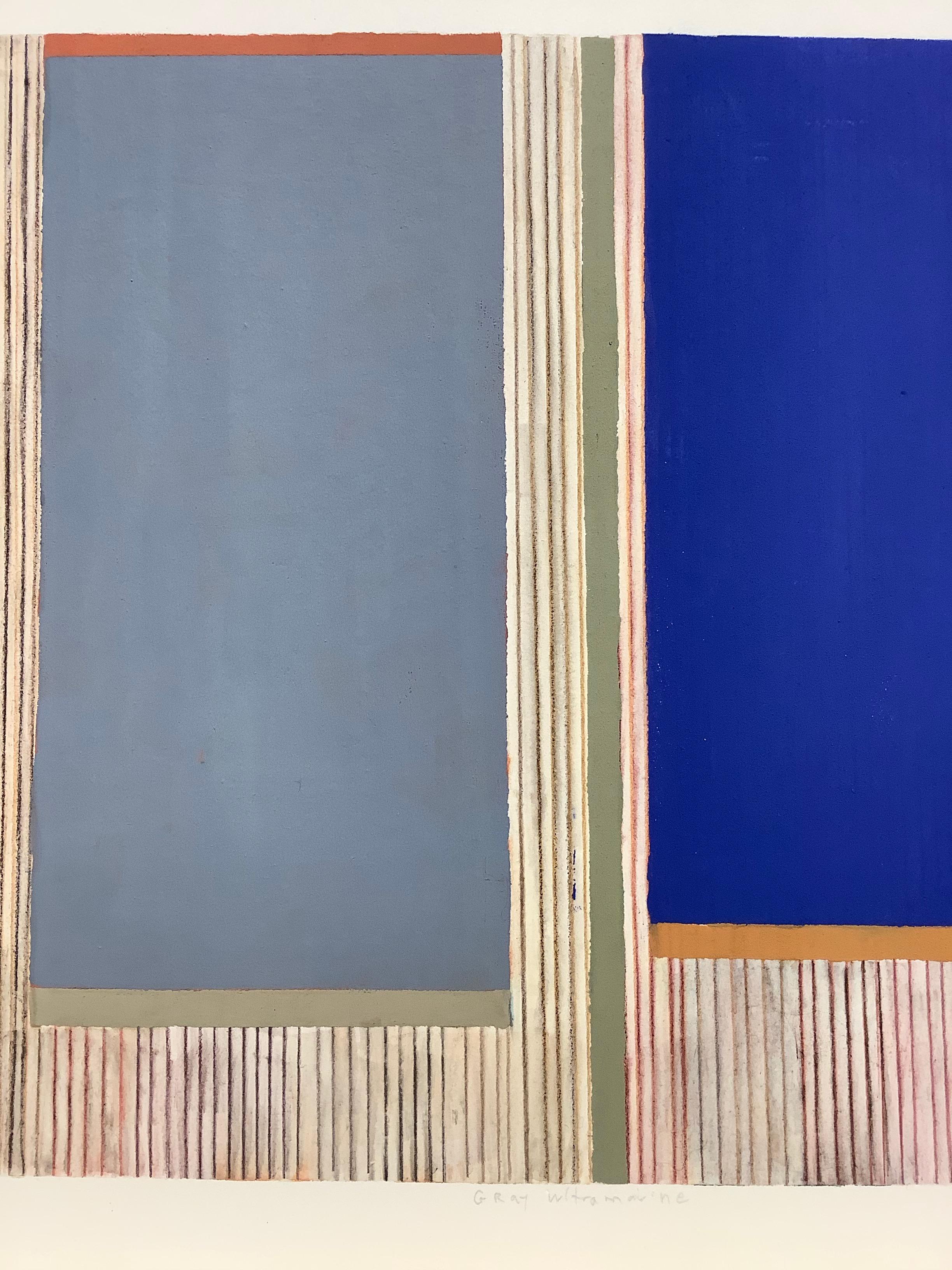 Gray Ultramarine, Geometric Abstract Painting, Bright Cobalt, Gray, Orange 1