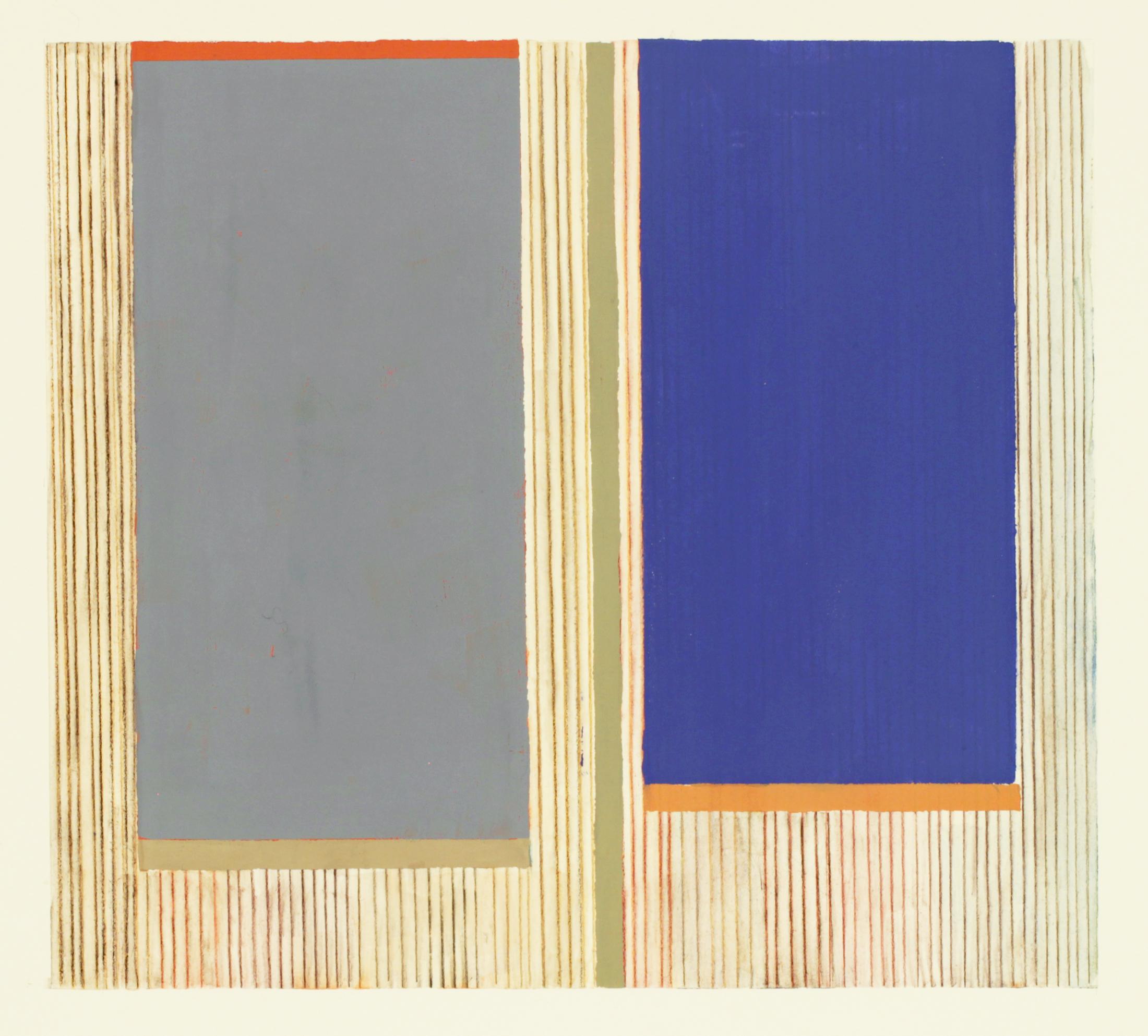 Gray Ultramarine, Geometric Abstract Painting, Bright Cobalt, Gray, Orange