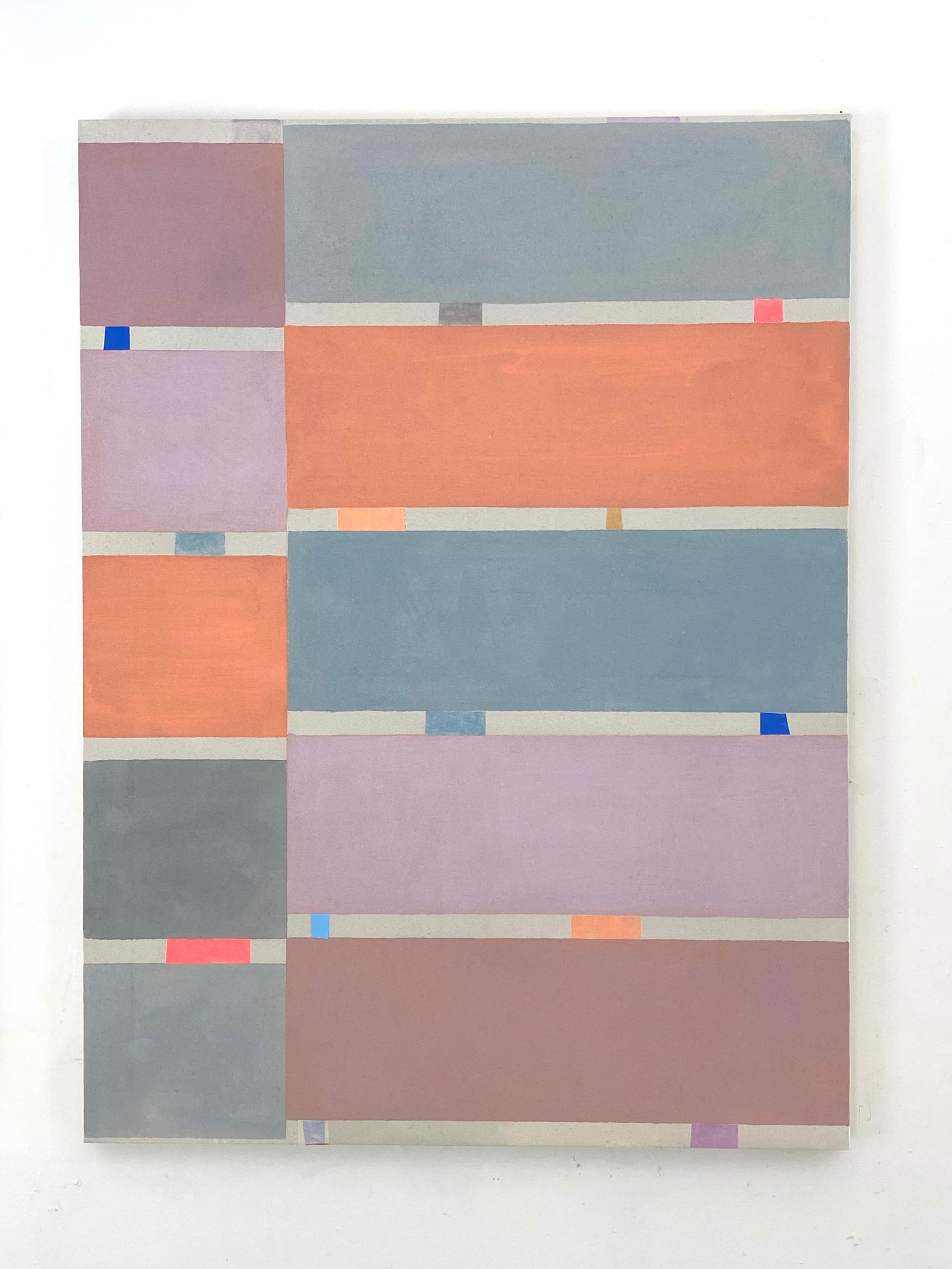 Grayviolet, Geometric Abstract, Orange Peach, Gray, Violet, Lilac Purple Stripes - Painting by Elizabeth Gourlay