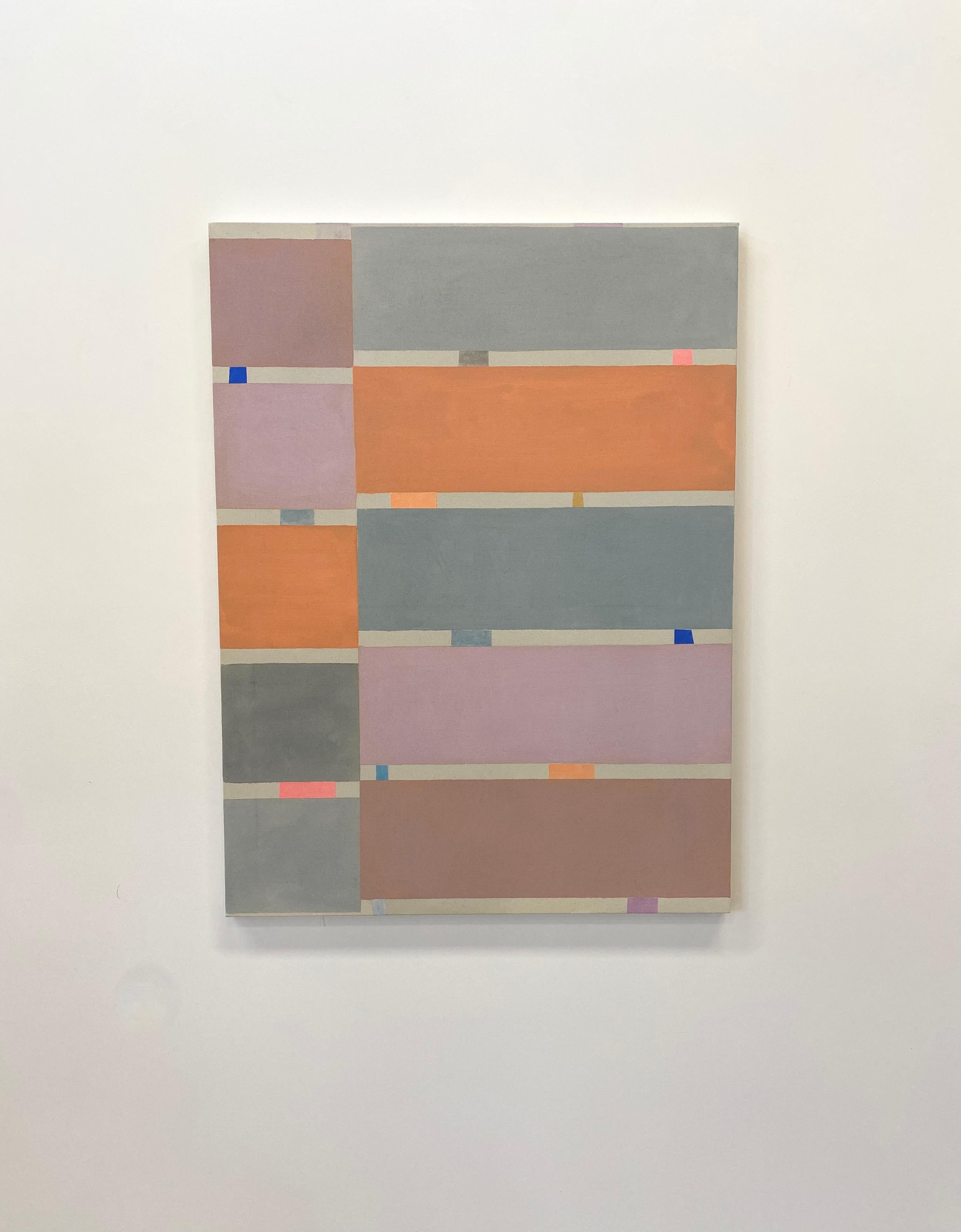 Grayviolet, Geometric Abstract, Orange Peach, Gray, Violet, Lilac Purple Stripes - Contemporary Painting by Elizabeth Gourlay