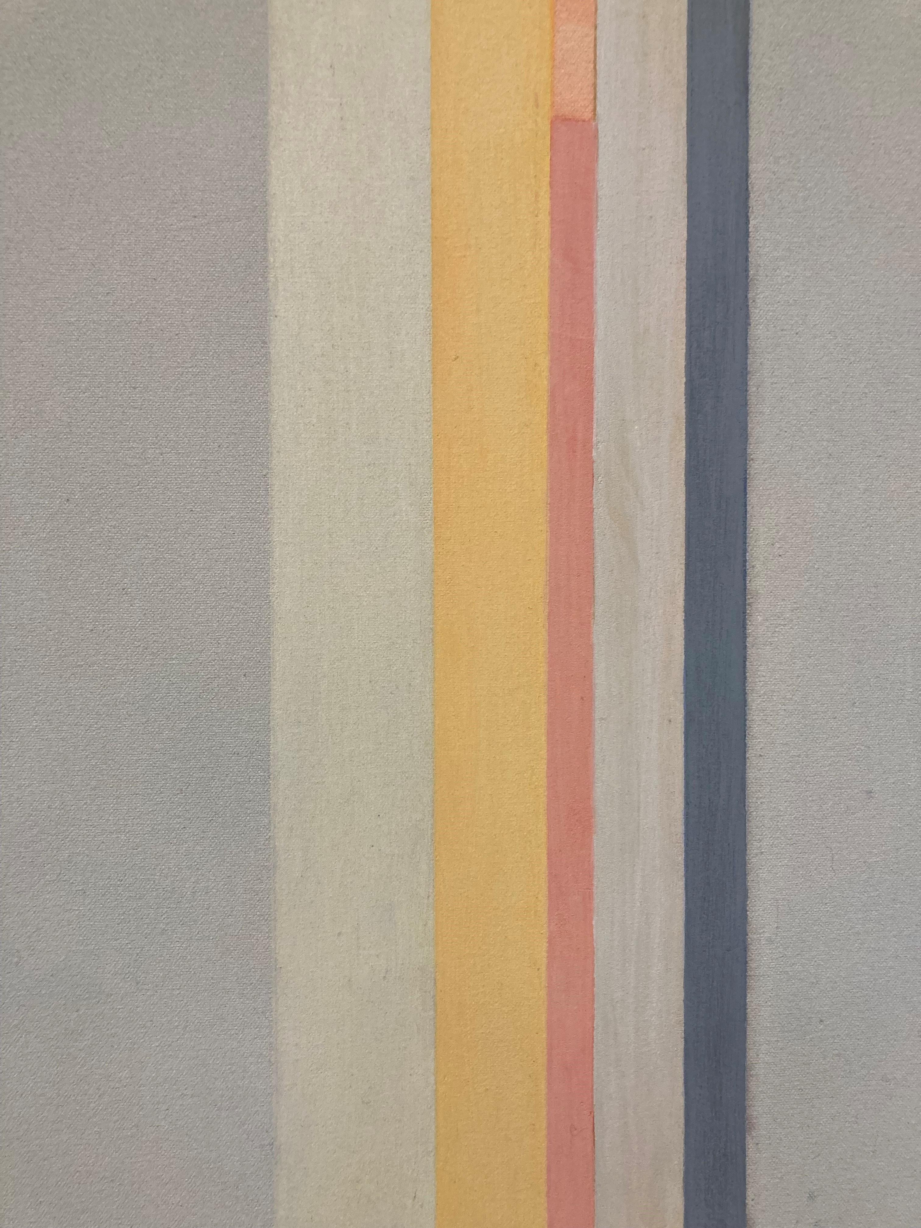 H Due, Beige, Arancione albicocca, Giallo, Azzurro, Grigio scuro Strisce astratte - Abstract Painting Arancia di Elizabeth Gourlay