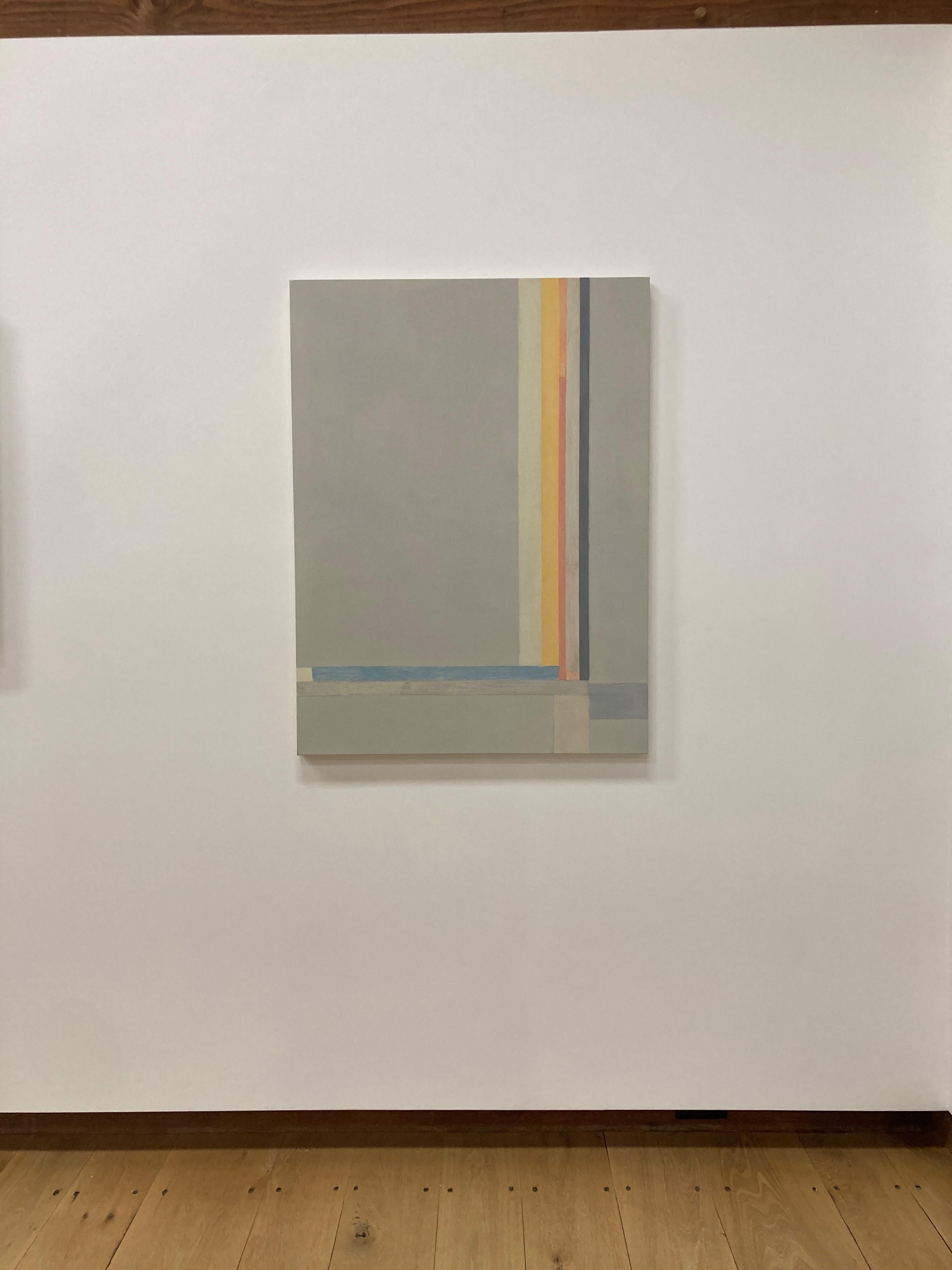 H2, Geometric Abstract Painting, Beige, Orange, Yellow, Light Blue, Dark Gray For Sale 1