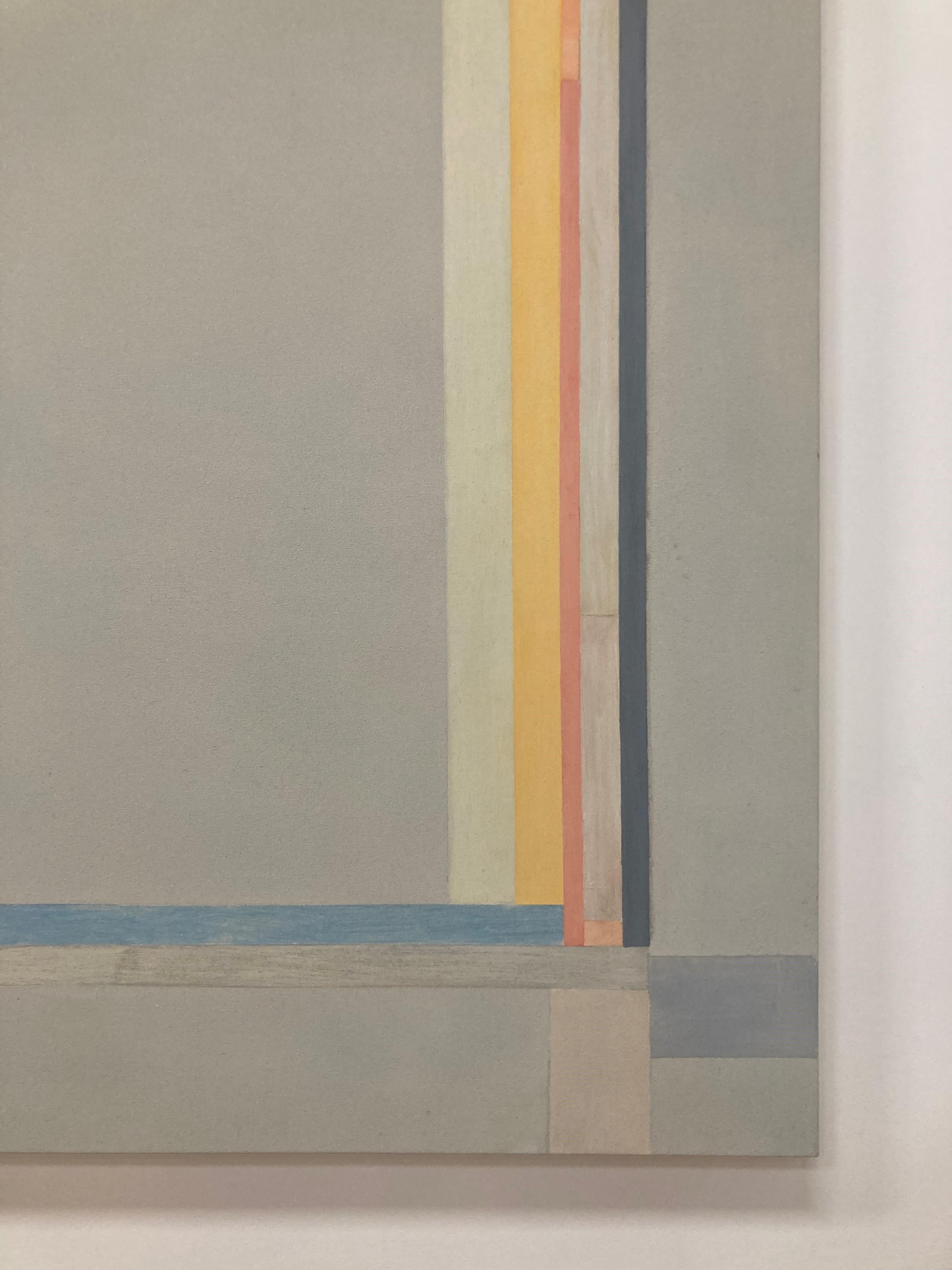 H2, Geometric Abstract Painting, Beige, Orange, Yellow, Light Blue, Dark Gray For Sale 4
