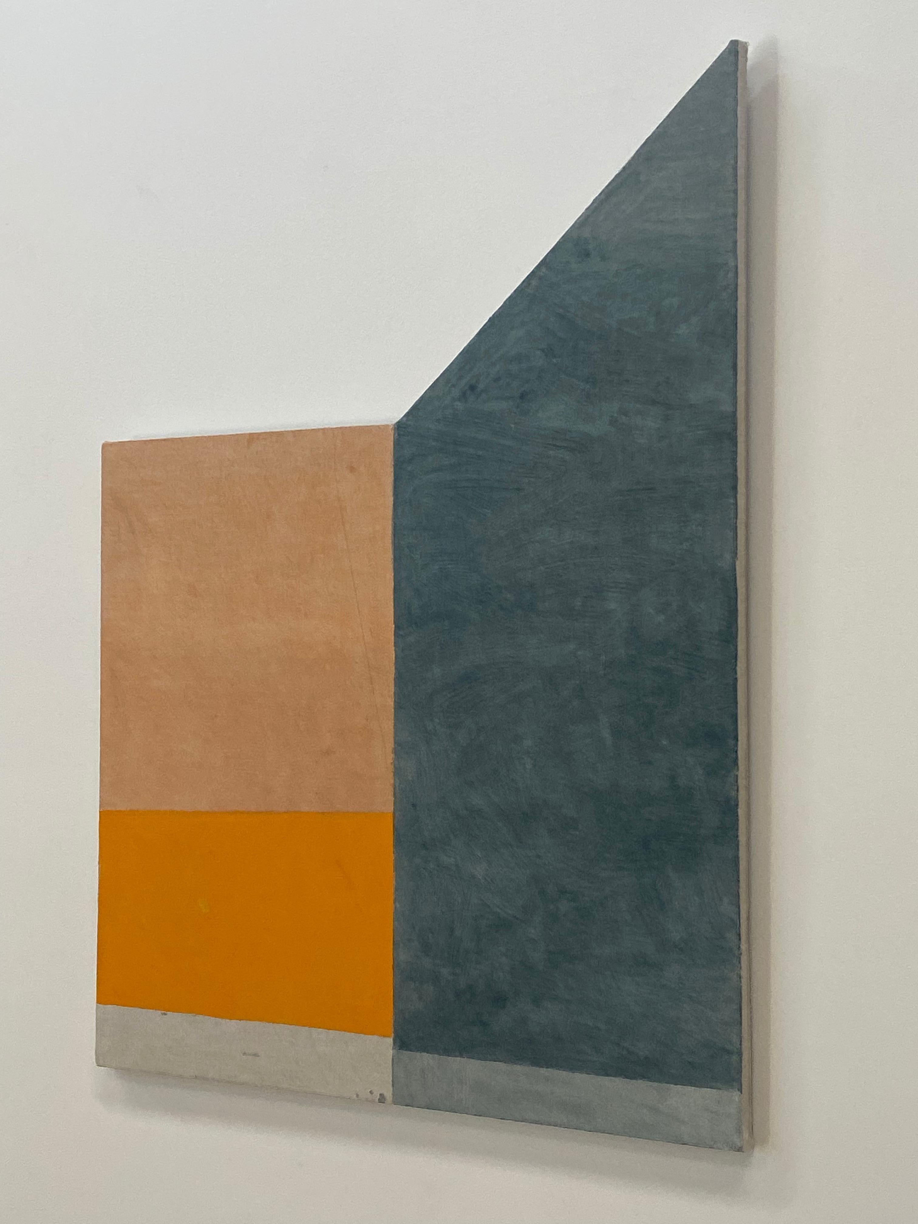 J30, peinture géométrique abstraite, orange, beige, gris anthracite, panneau façonné 12