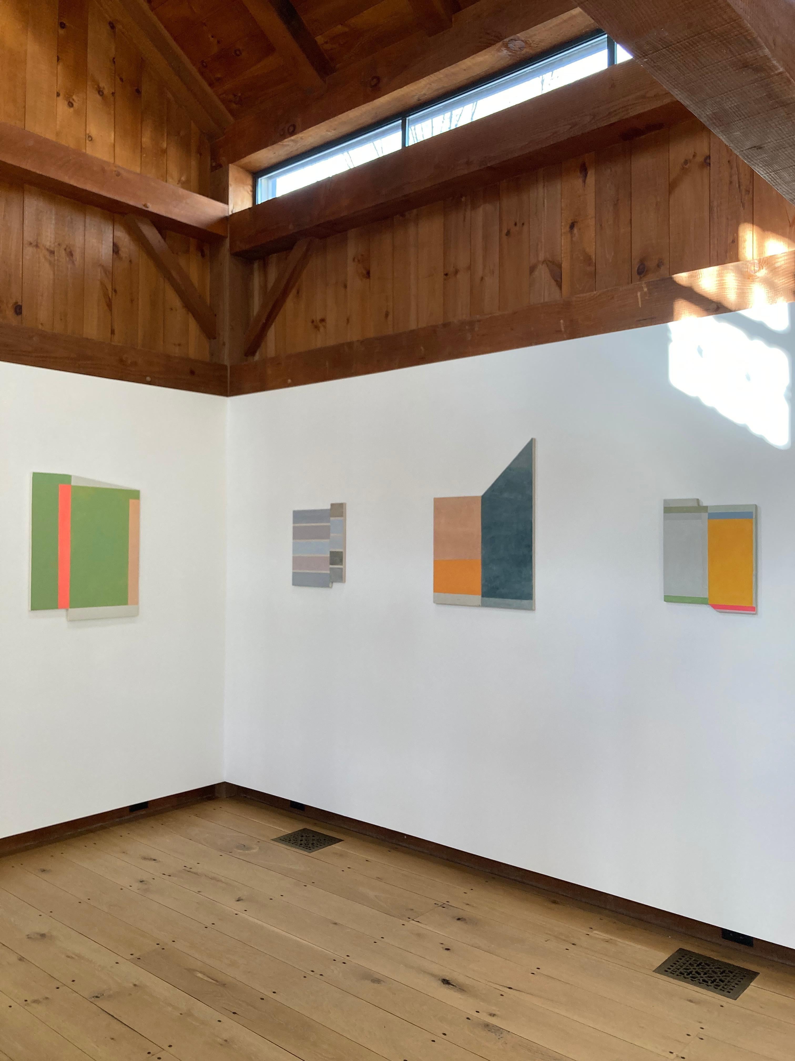 J30, peinture géométrique abstraite, orange, beige, gris anthracite, panneau façonné 13