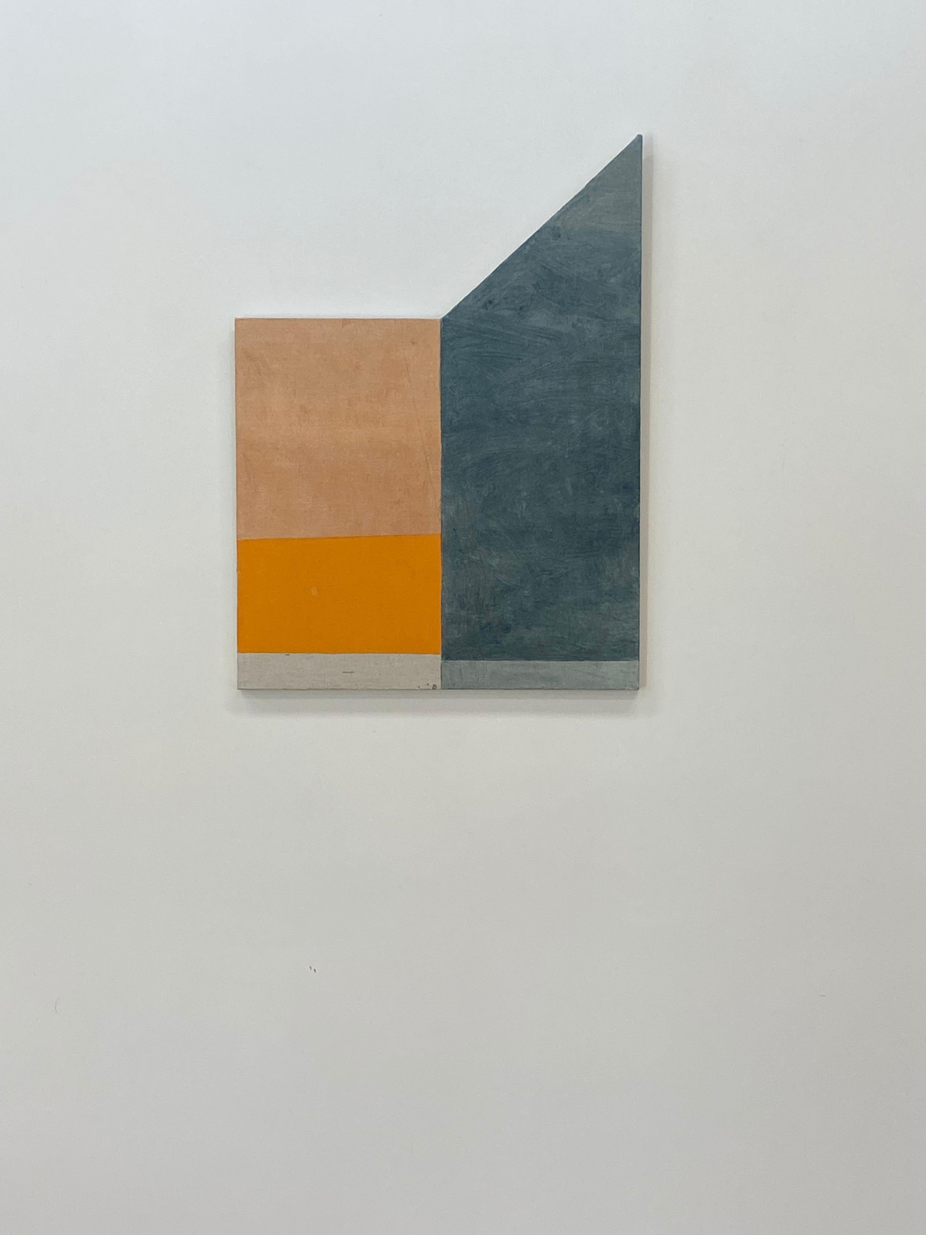 J30, peinture géométrique abstraite, orange, beige, gris anthracite, panneau façonné 1