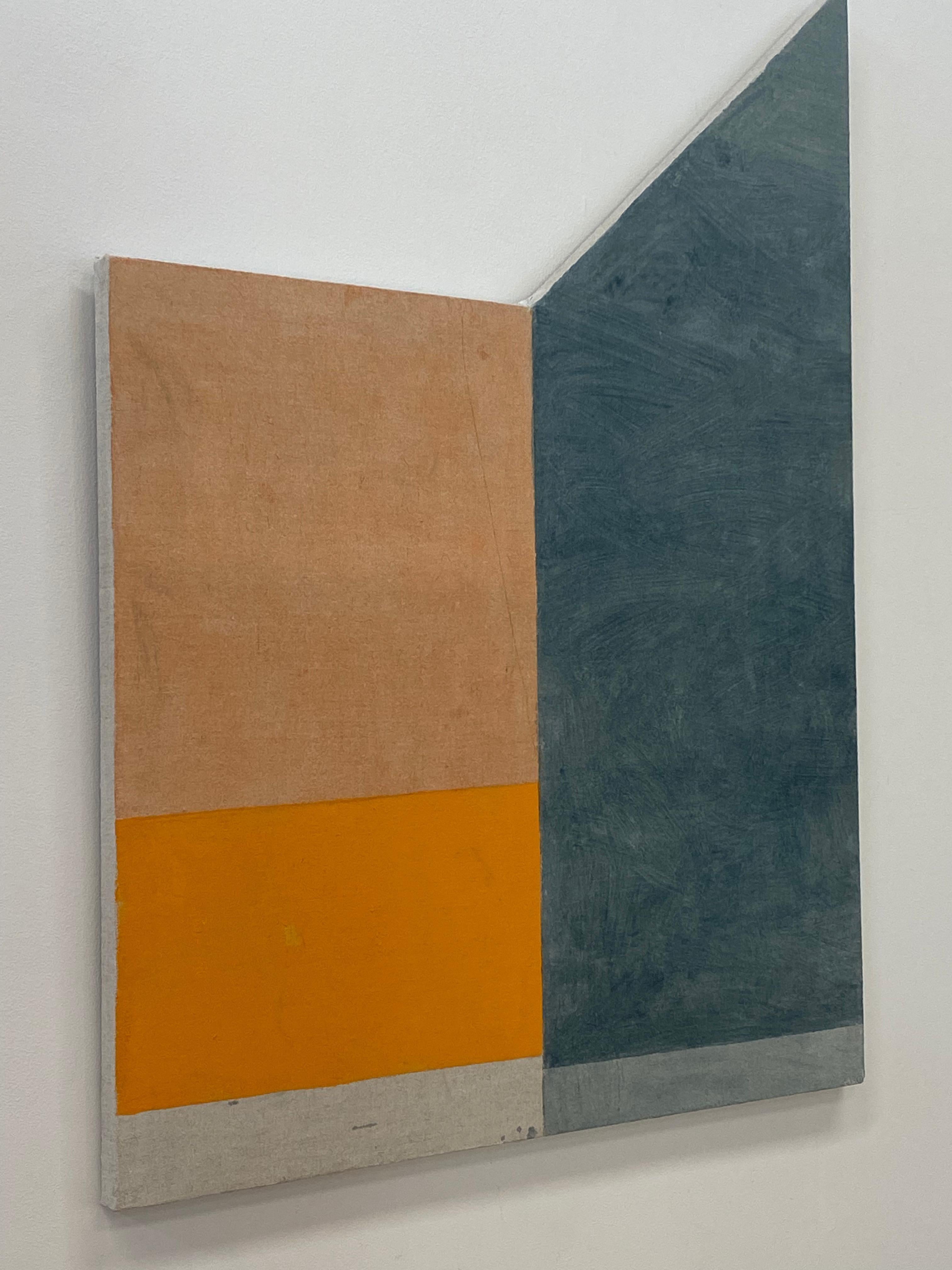 J30, peinture géométrique abstraite, orange, beige, gris anthracite, panneau façonné 2