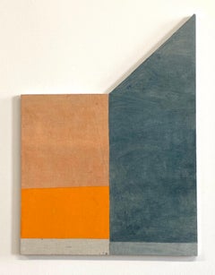 J30, Geometric Abstract Painting, Orange, Beige, Charcoal Gray, Shaped Panel