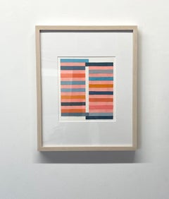 Clé A - Rayures abstraites contemporaines orange pêche bleu marine beige, 2022