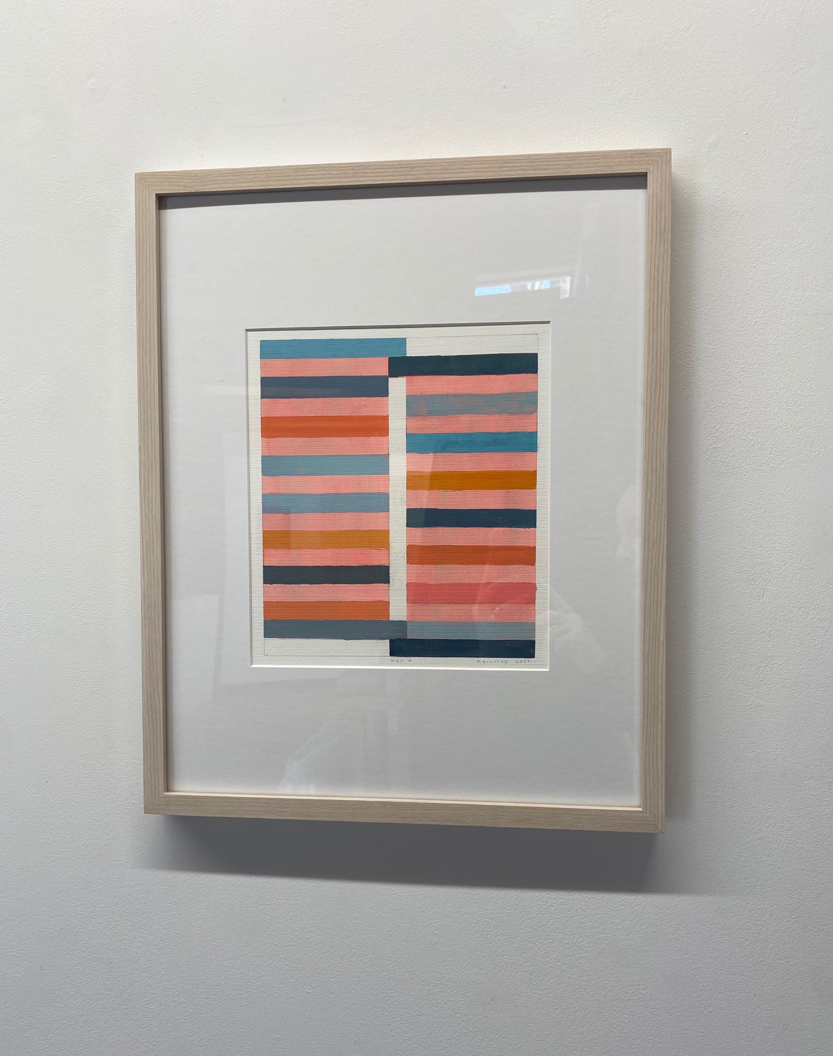 Key A, Modern Abstract Painting, Orange, Peach, Blue, Navy, Beige For Sale 2