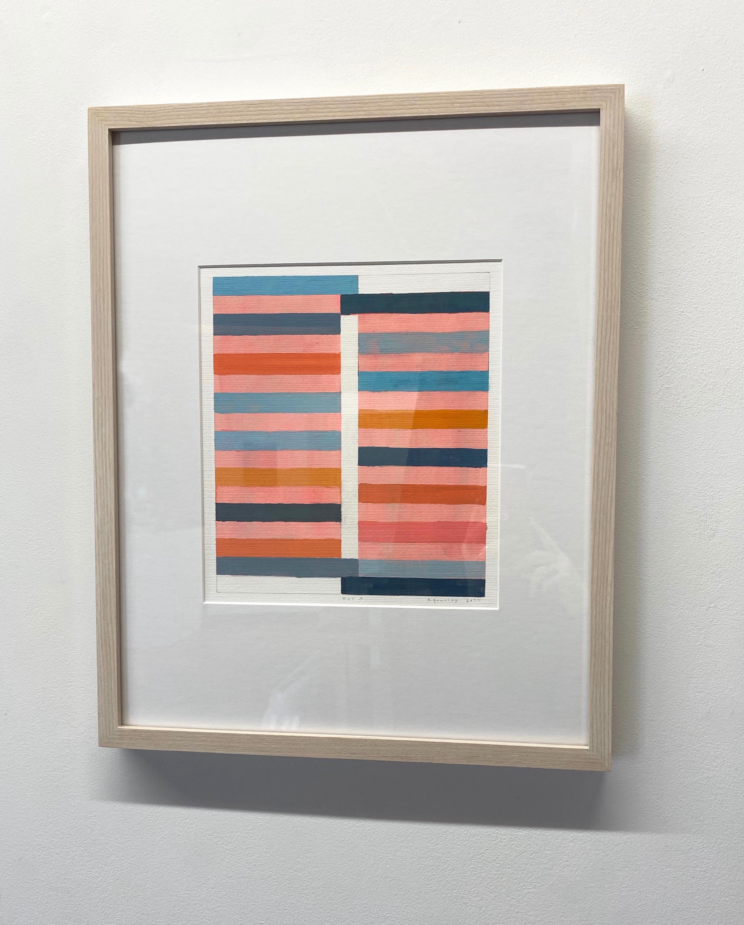 Key A, Modern Abstract Painting, Orange, Peach, Blue, Navy, Beige 4