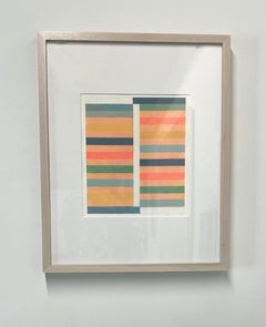 Key E - Abstract Painting Beige Salmon Coral Peach Teal Green Gray Stripes, 2022