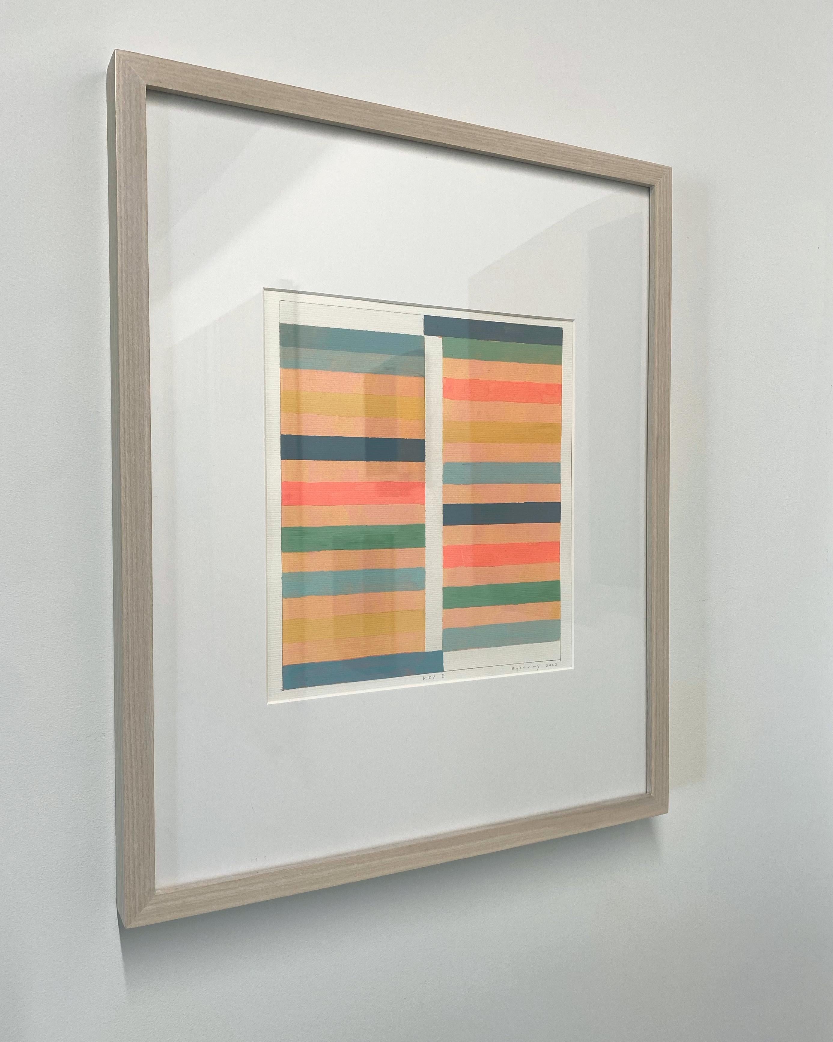 Chiave E, Quadro astratto moderno, Crema, Salmone, Corallo, Pesca, Verde acqua, Verde salvia - Painting Contemporaneo di Elizabeth Gourlay
