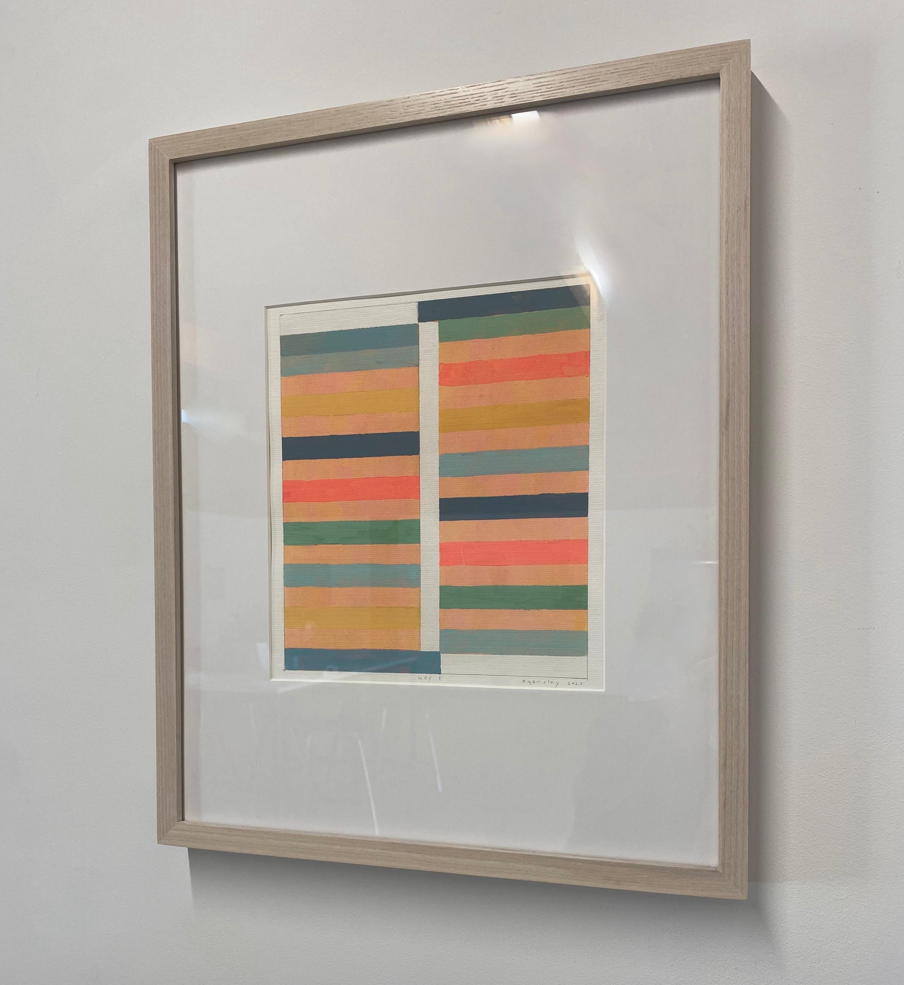 Chiave E, Quadro astratto moderno, Crema, Salmone, Corallo, Pesca, Verde acqua, Verde salvia 2