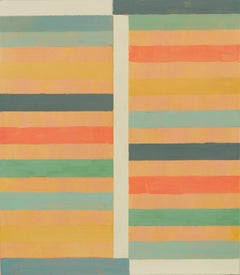 Key E Vertical Abstract Painting on Paper, Cream, Salmon Coral, Teal, Sage Green