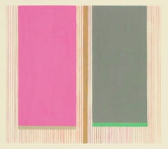 Magenta Gray, Abstract Painting on Paper in Pink, Gray, Green, Beige