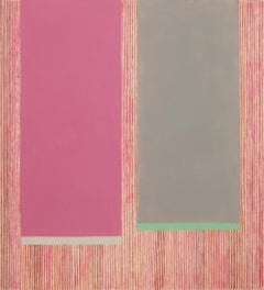 Magenta Gray B, Pink, Gray, Green, Red Stripes, Geometric Abstract Painting