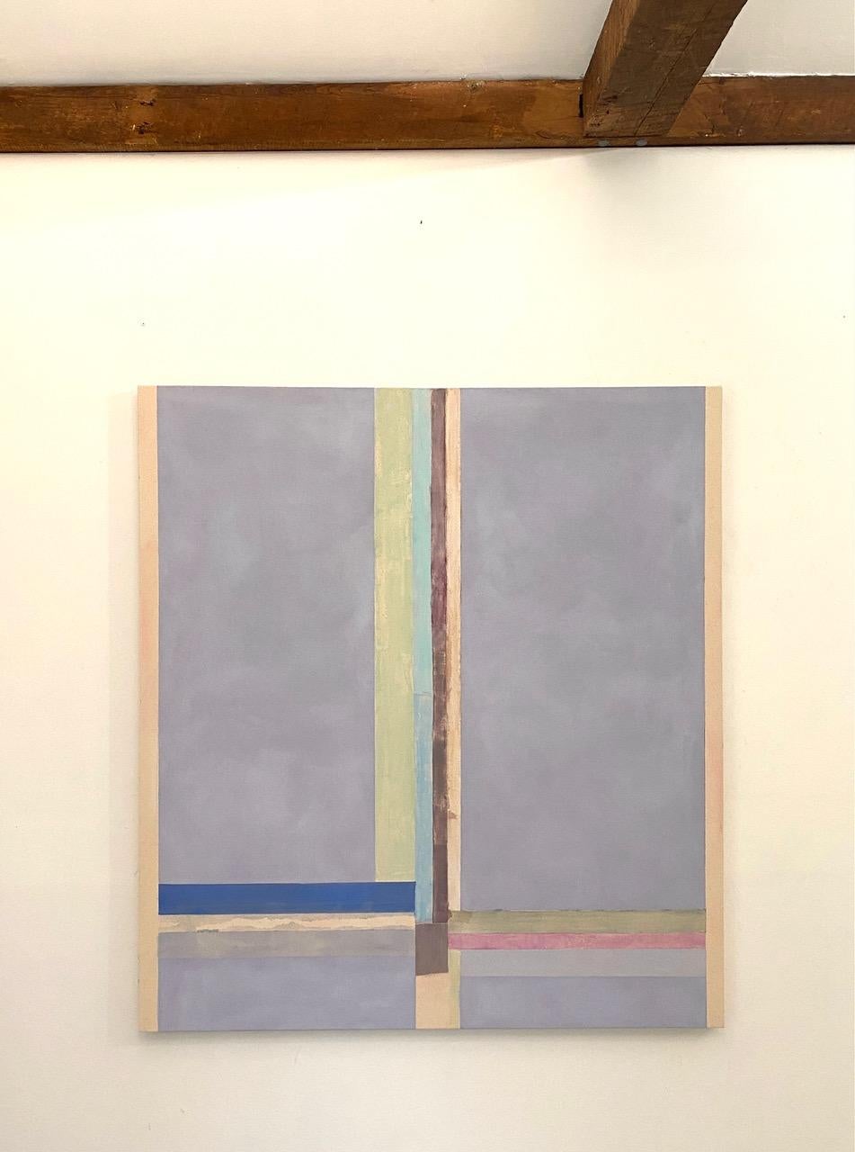 No 89 - Pittura astratta contemporanea Blu, verde menta, grigio, strisce, 2024 - Painting di Elizabeth Gourlay
